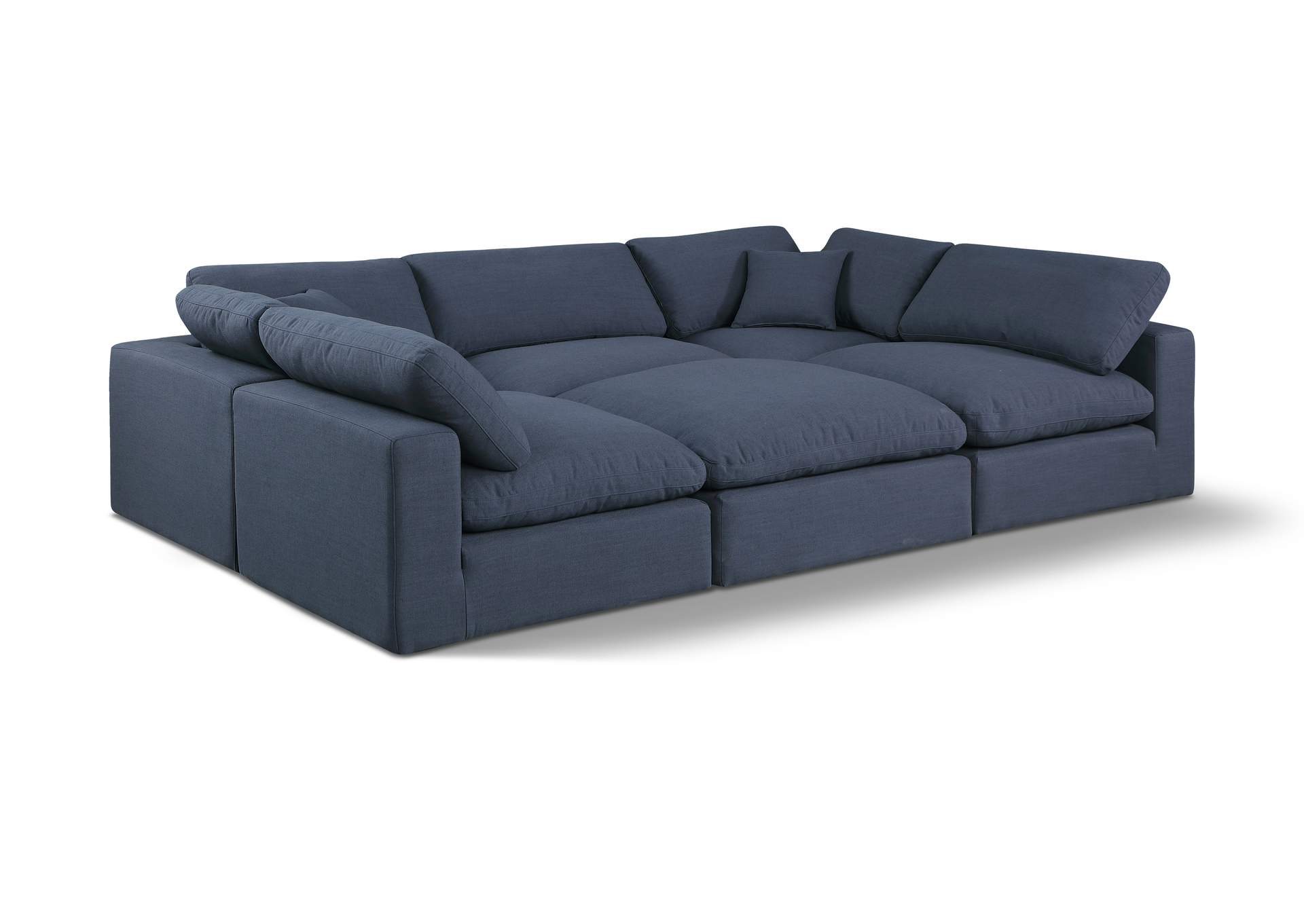 Comfy Navy Linen Textured Fabric Modular Sectional,Meridian Furniture