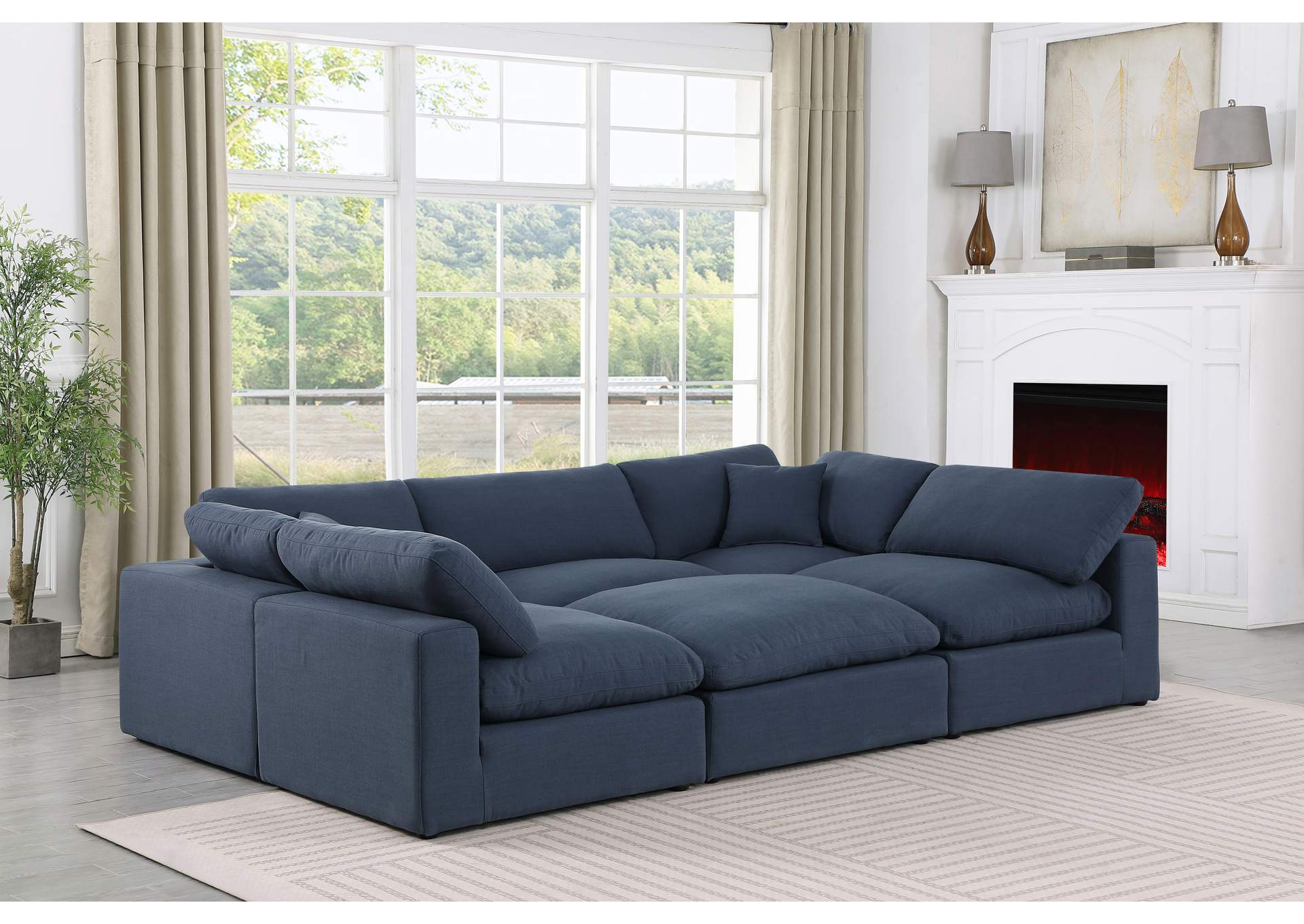Comfy Navy Linen Textured Fabric Modular Sectional,Meridian Furniture