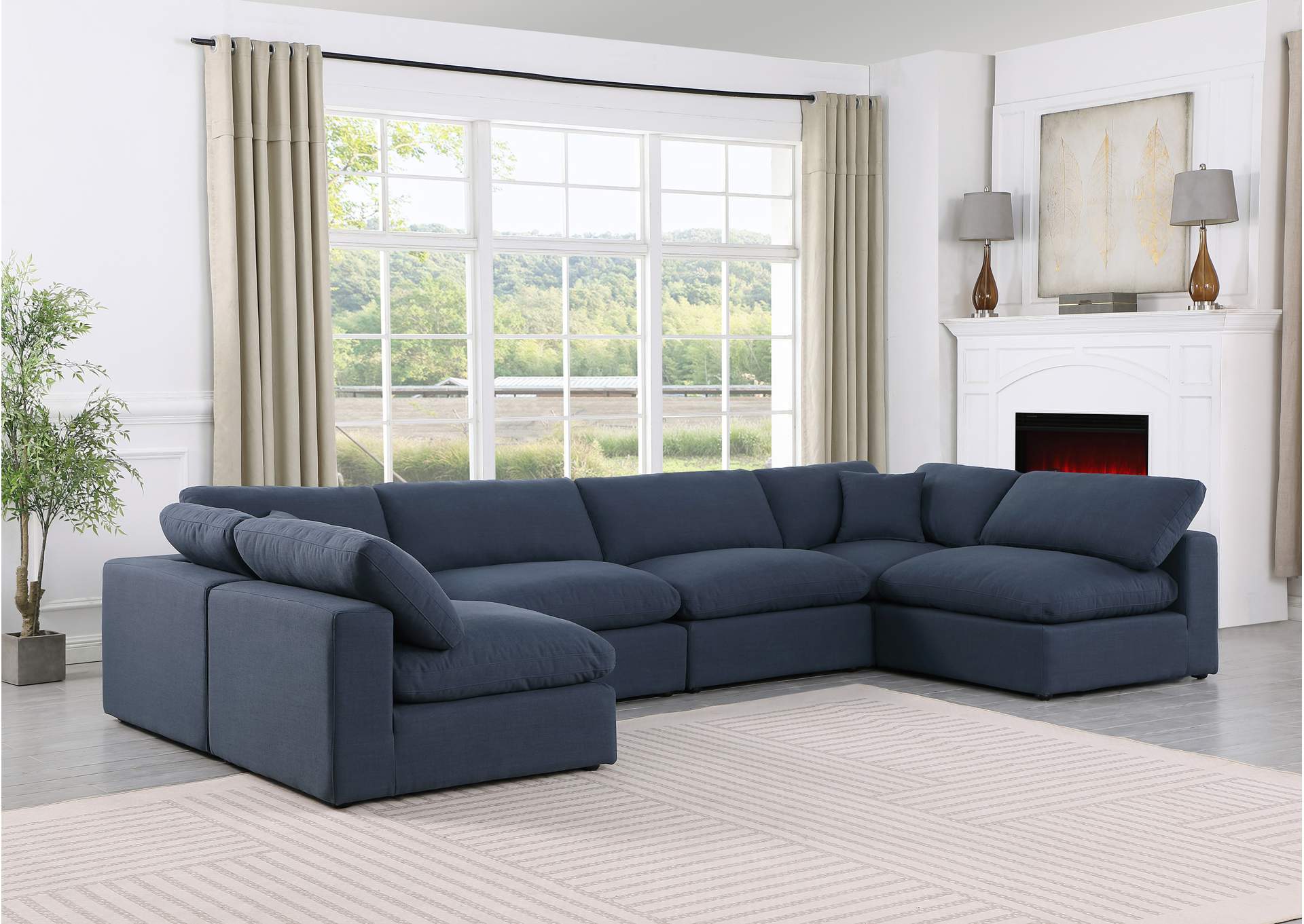Comfy Navy Linen Textured Fabric Modular Sectional,Meridian Furniture
