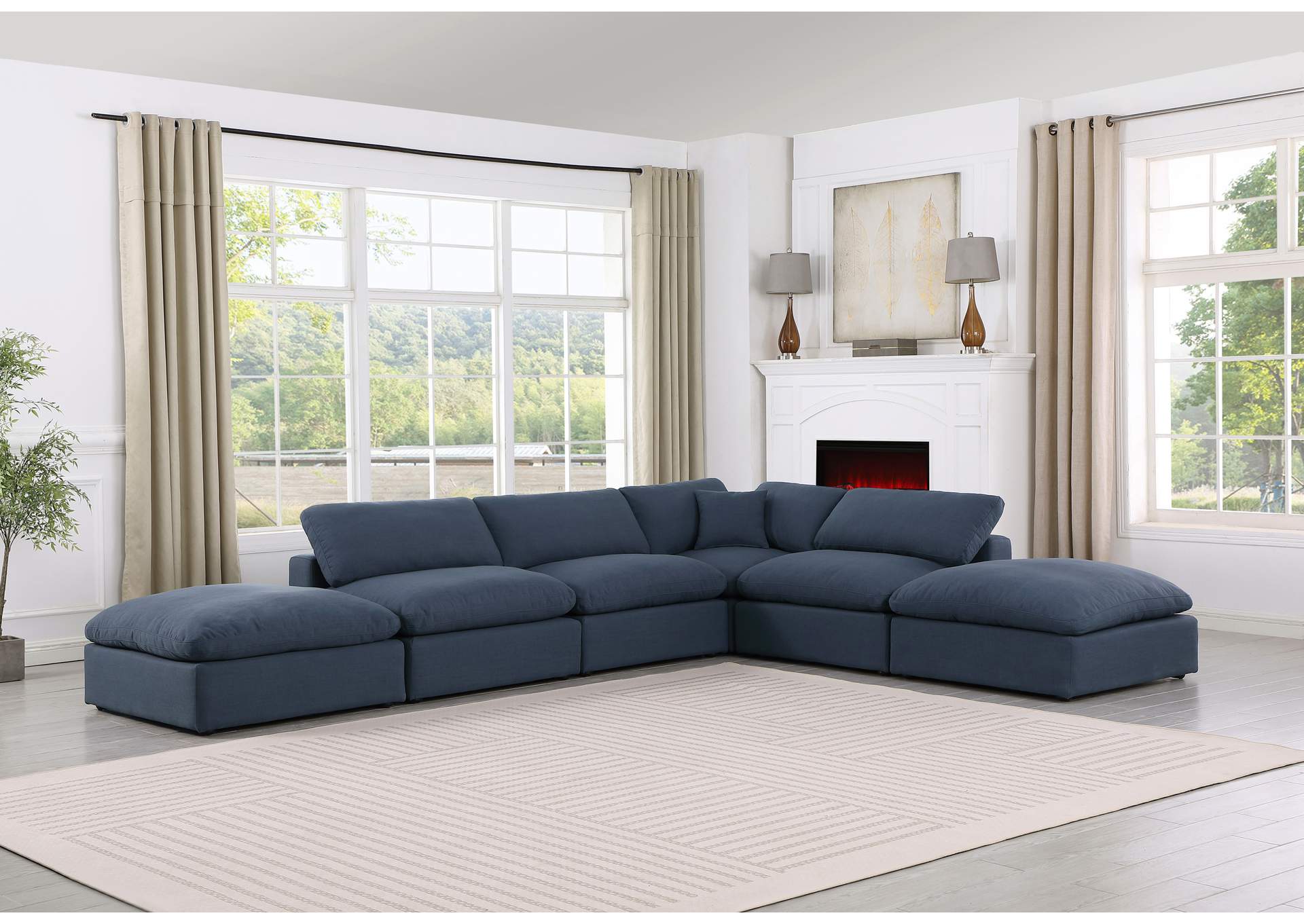 Comfy Navy Linen Textured Fabric Modular Sectional,Meridian Furniture