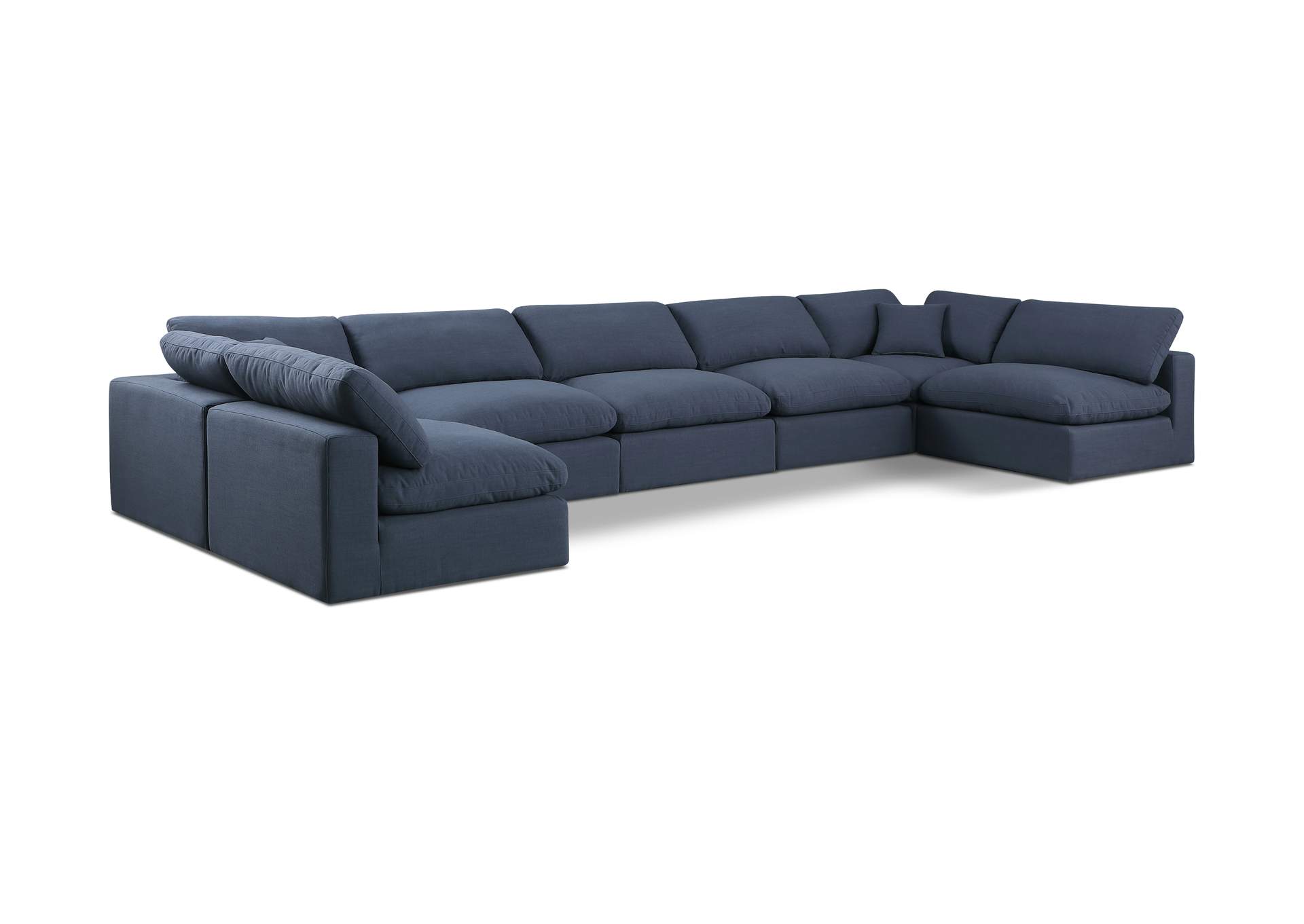 Comfy Navy Linen Textured Fabric Modular Sectional,Meridian Furniture