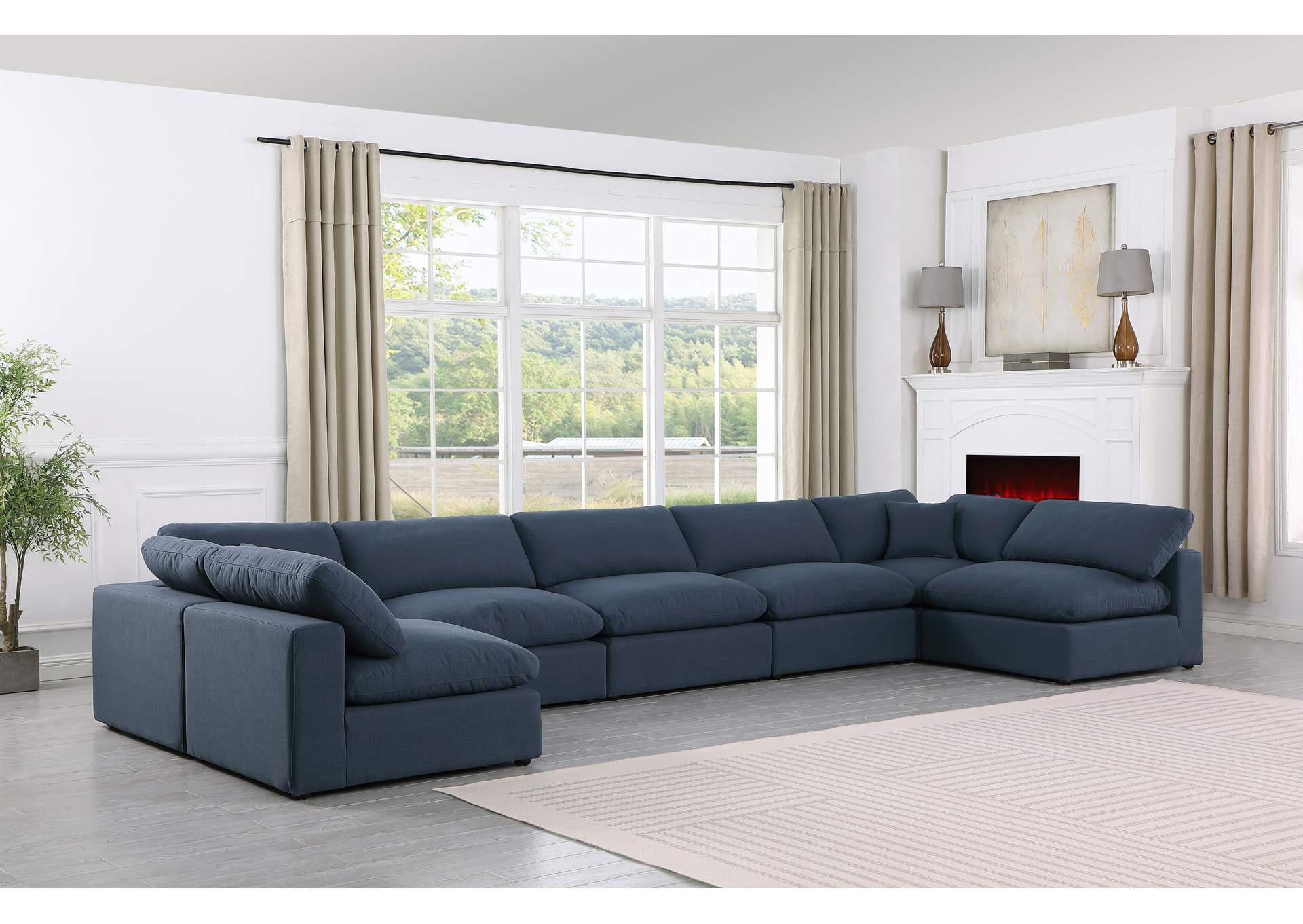 Comfy Navy Linen Textured Fabric Modular Sectional,Meridian Furniture