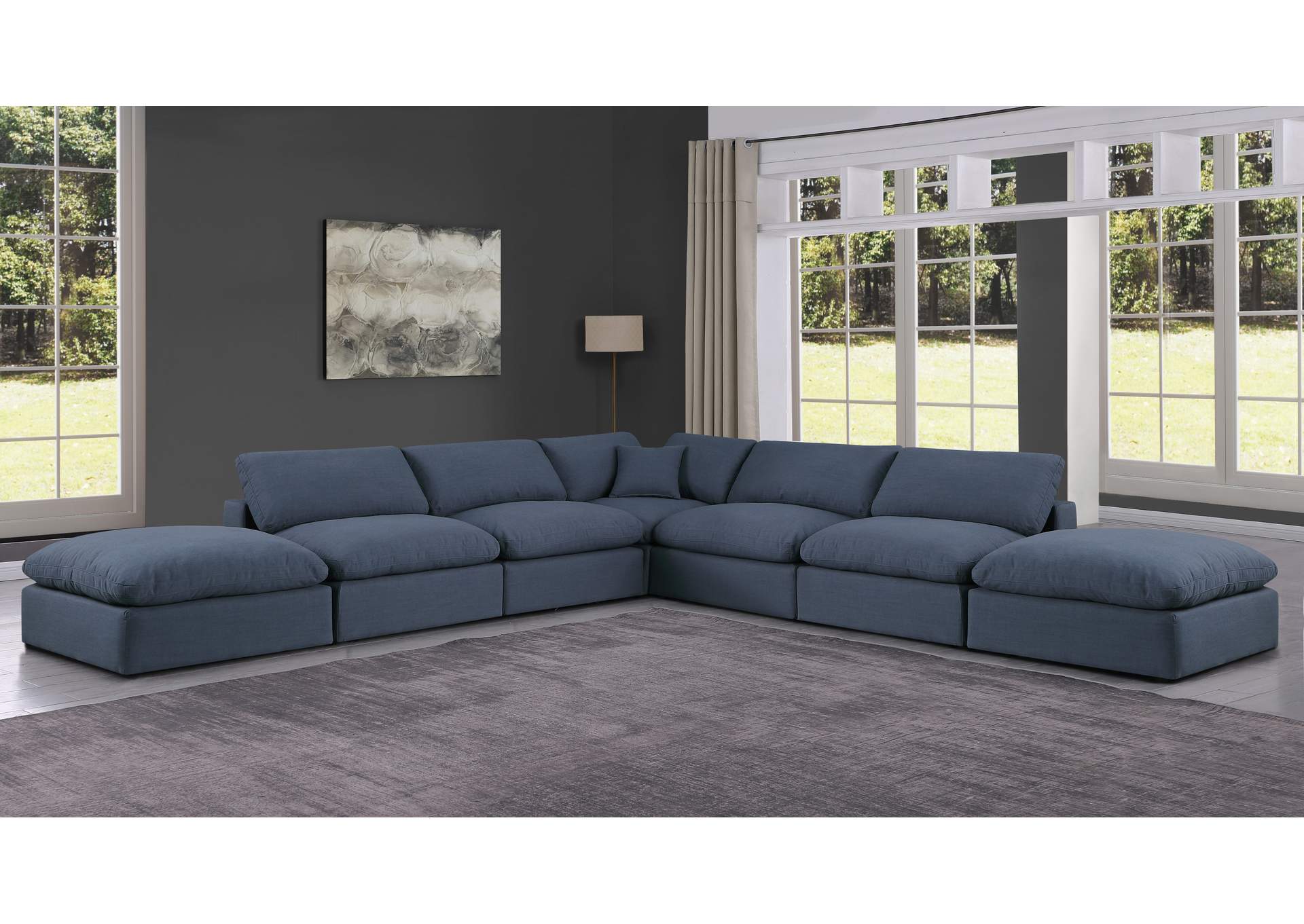 Comfy Navy Linen Textured Fabric Modular Sectional,Meridian Furniture