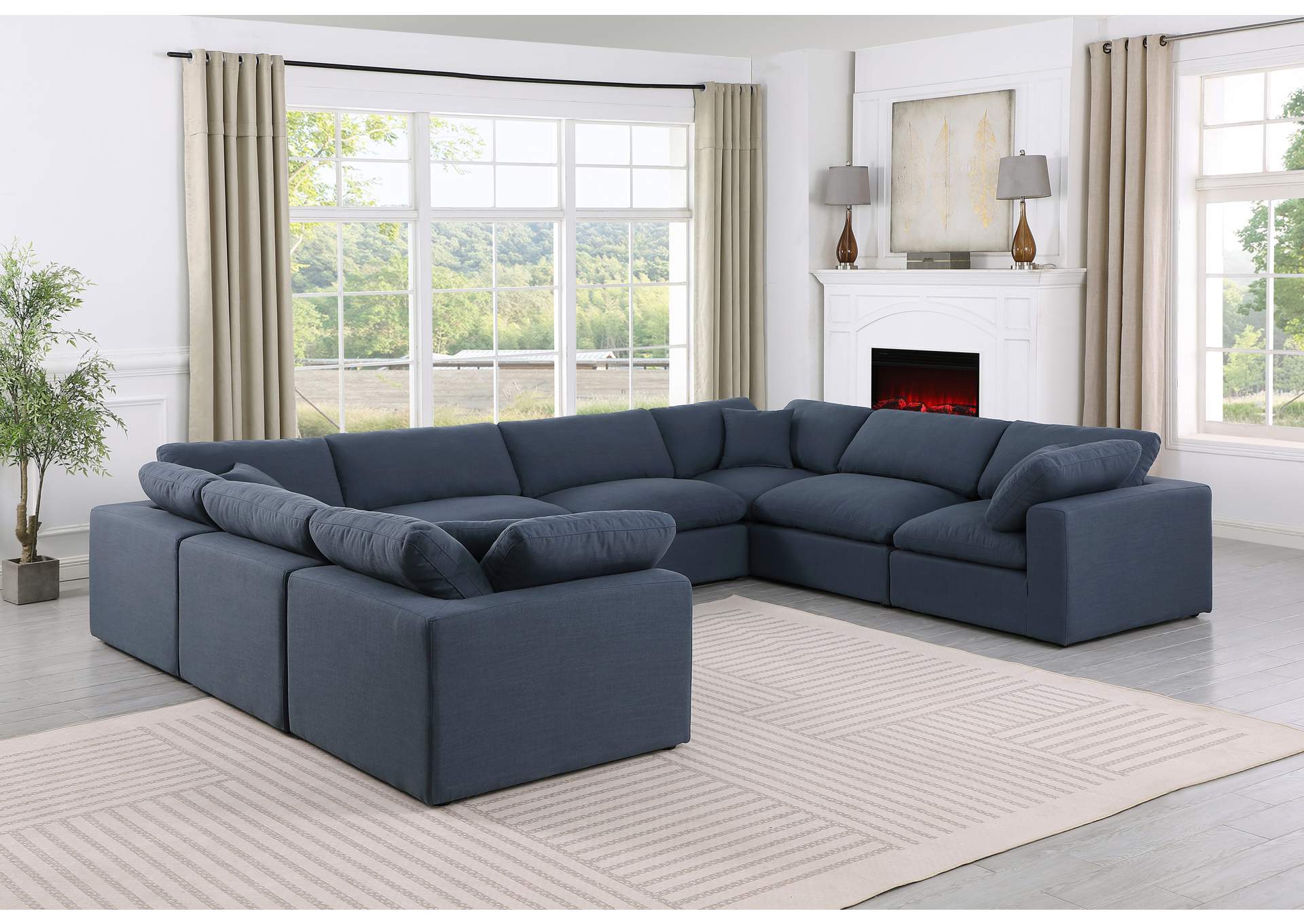Comfy Navy Linen Textured Fabric Modular Sectional,Meridian Furniture