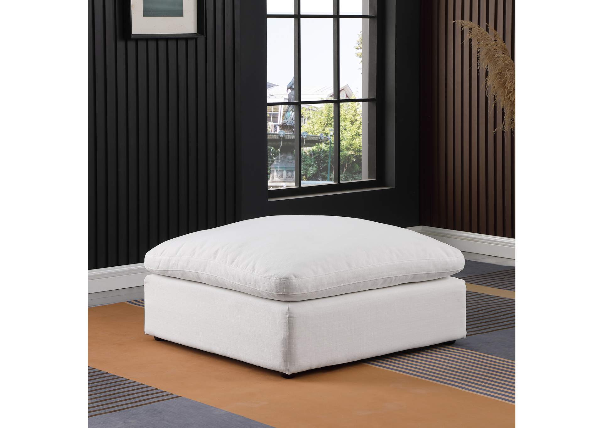 Comfy White Linen Textured Fabric Modular Ottoman,Meridian Furniture