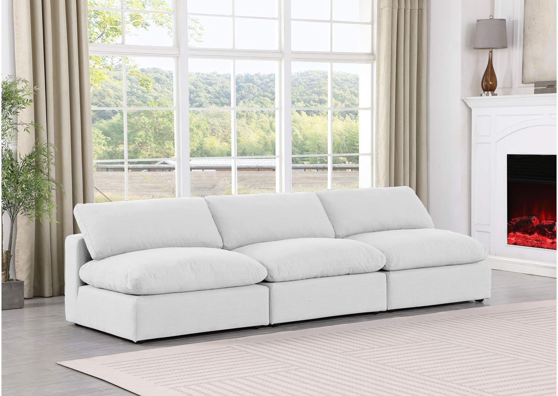 Comfy White Linen Textured Fabric Modular Sofa,Meridian Furniture