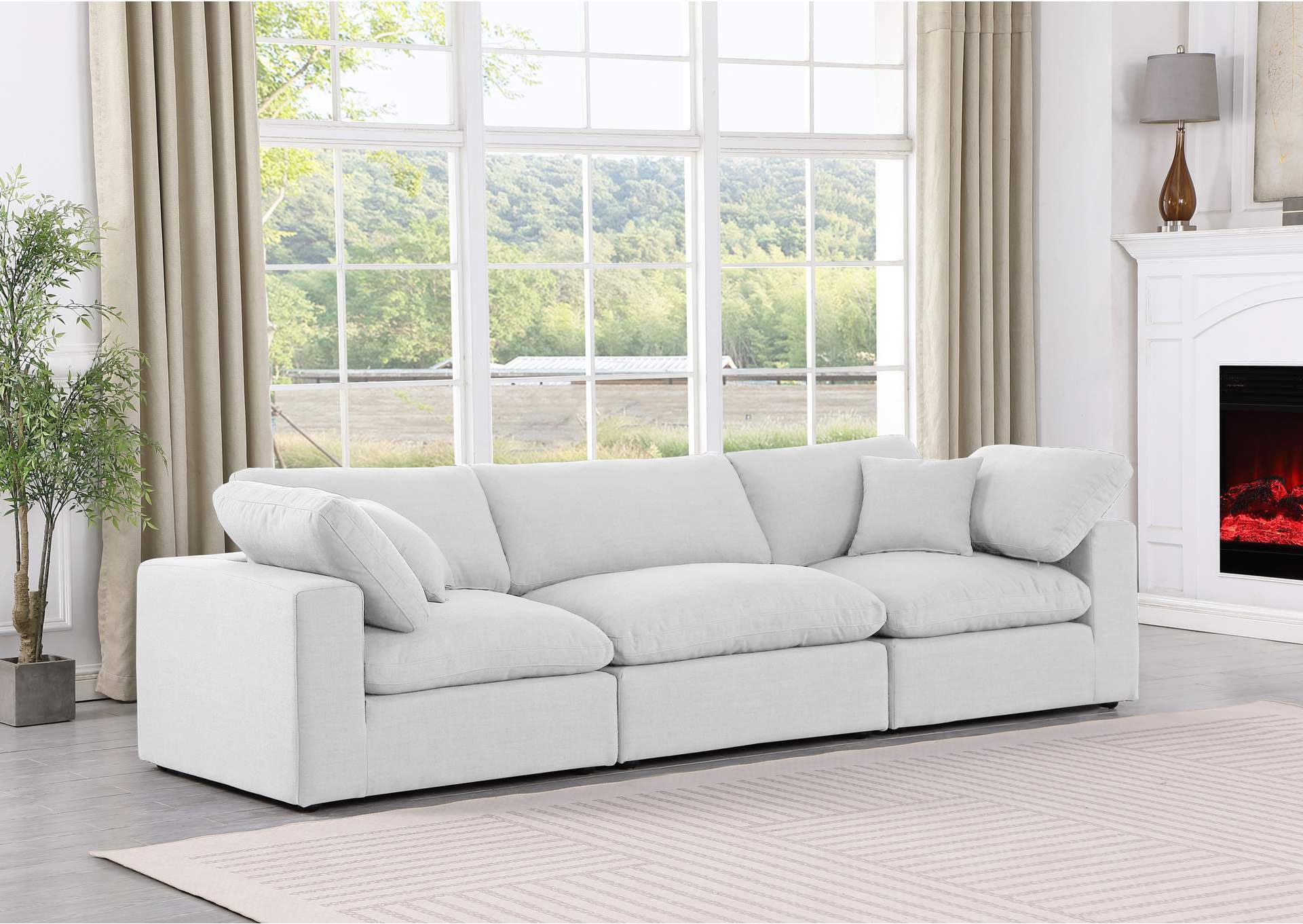 Comfy White Linen Textured Fabric Modular Sofa,Meridian Furniture