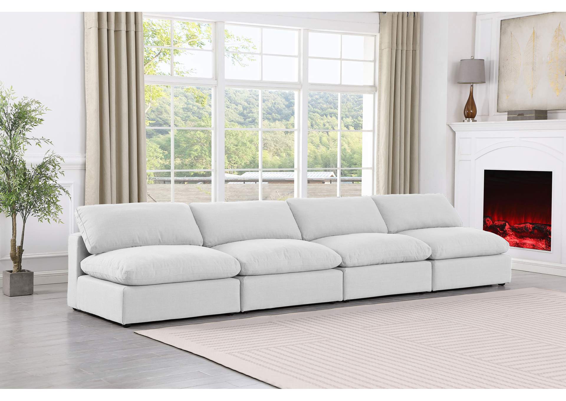 Comfy White Linen Textured Fabric Modular Sofa,Meridian Furniture