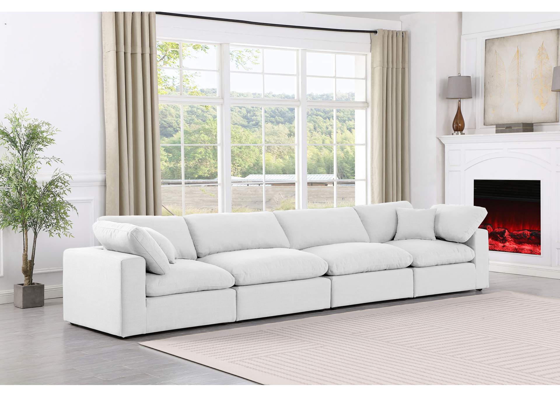Comfy White Linen Textured Fabric Modular Sofa,Meridian Furniture