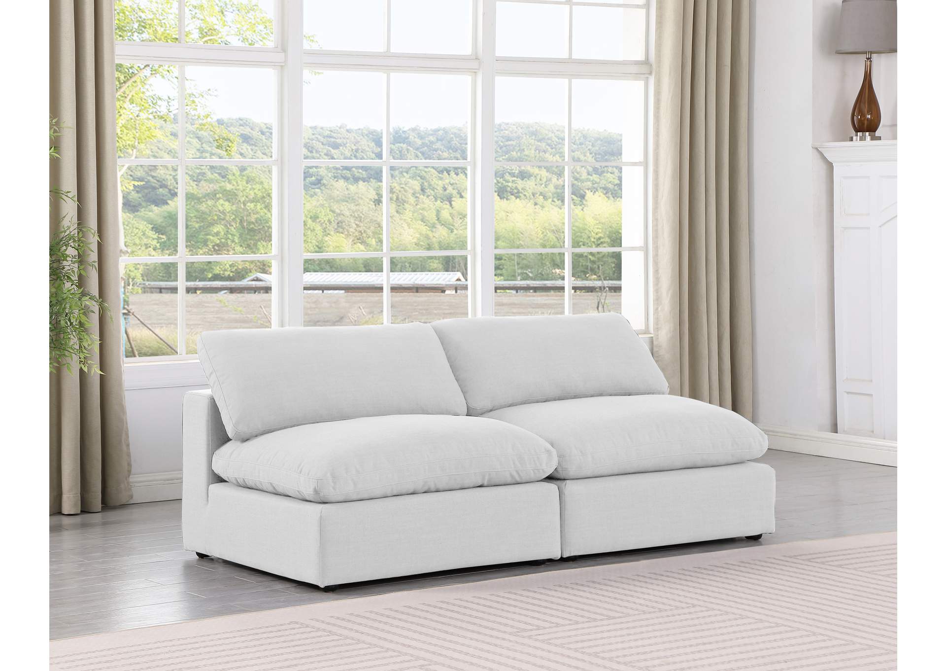 Comfy White Linen Textured Fabric Modular Sofa,Meridian Furniture