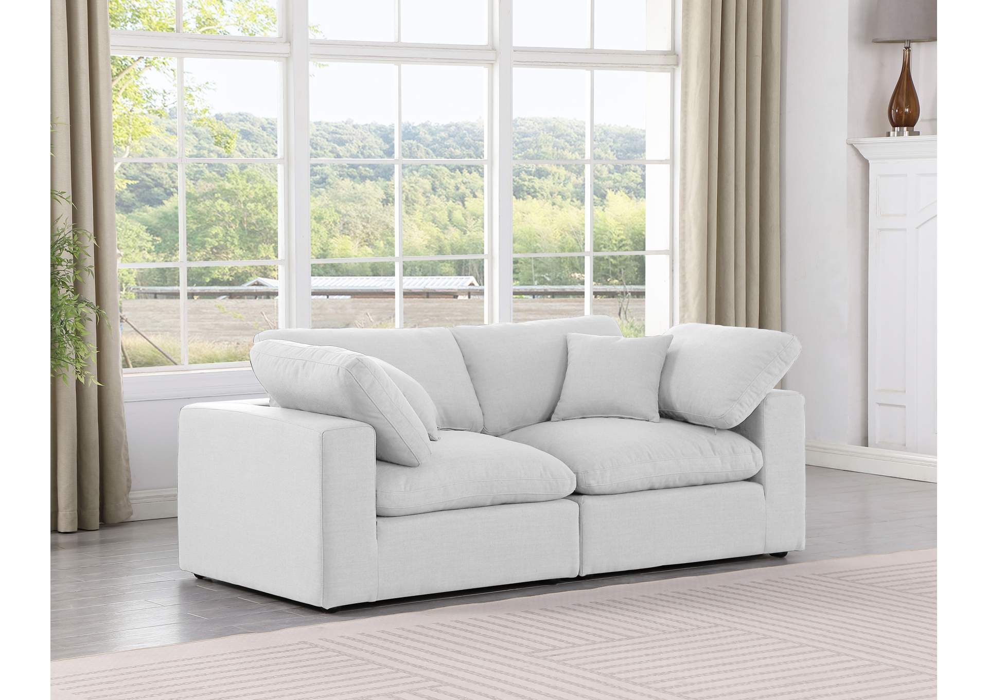 Comfy White Linen Textured Fabric Modular Sofa,Meridian Furniture