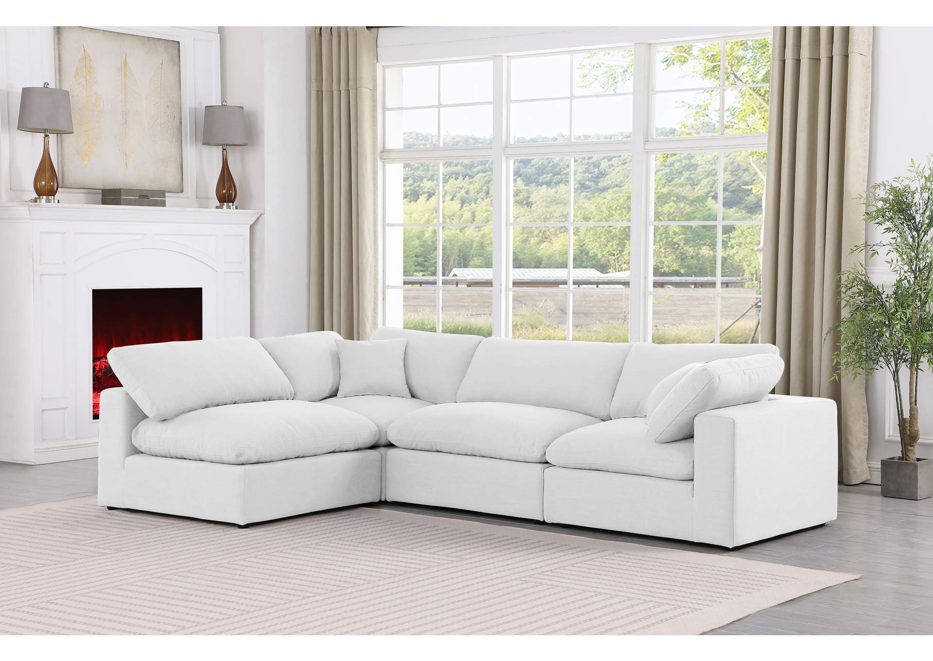 Comfy White Linen Textured Fabric Modular Sectional,Meridian Furniture