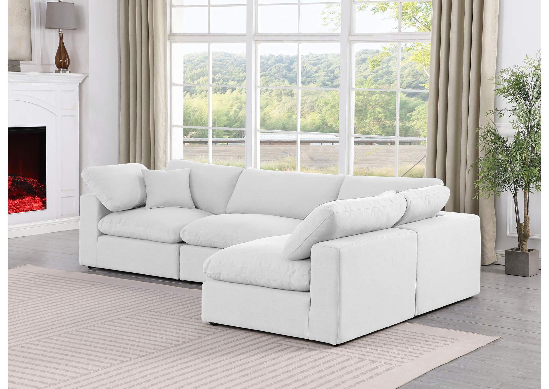 Comfy White Linen Textured Fabric Modular Sectional,Meridian Furniture