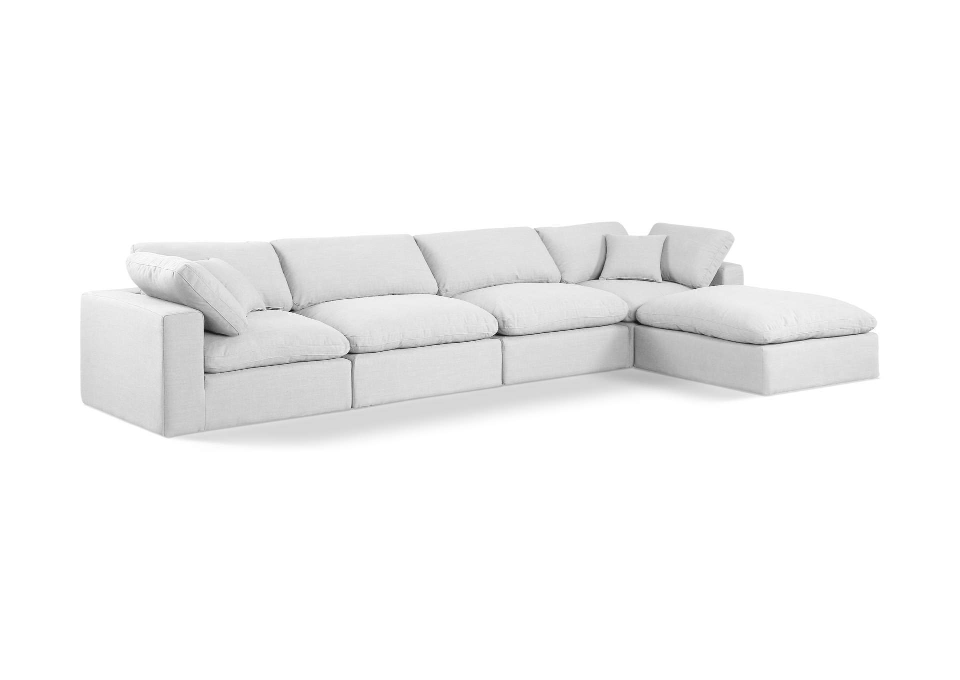 Comfy White Linen Textured Fabric Modular Sectional,Meridian Furniture
