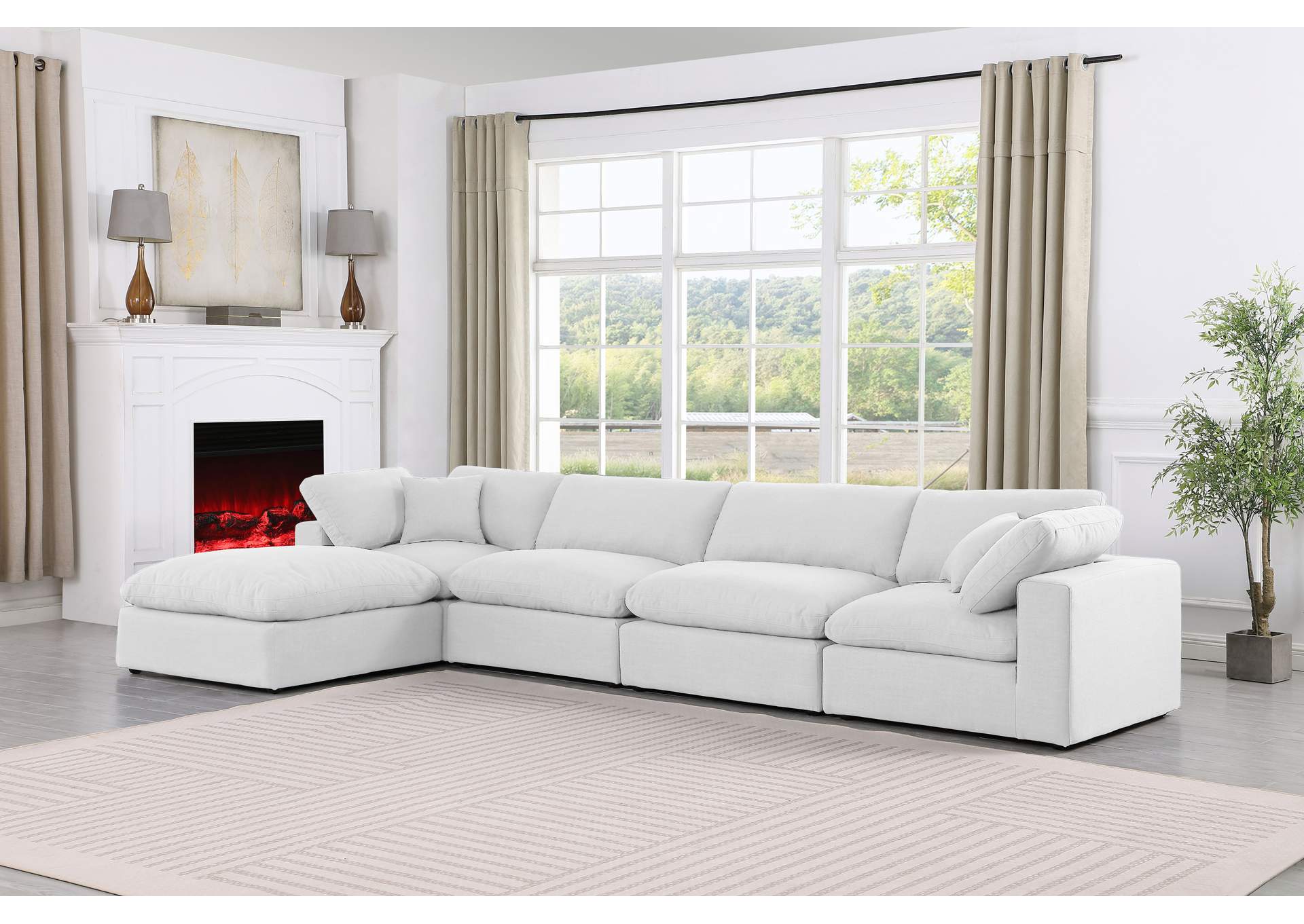 Comfy White Linen Textured Fabric Modular Sectional,Meridian Furniture