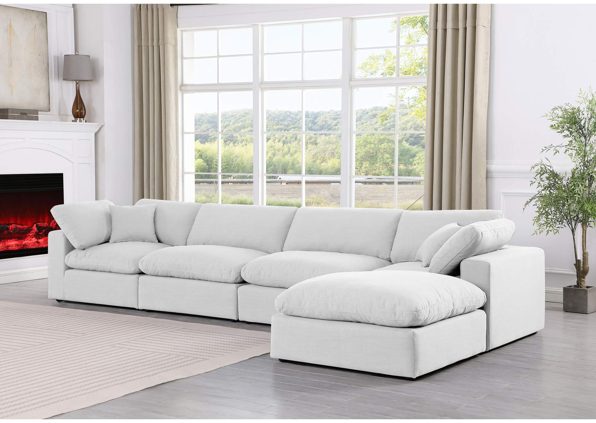 Comfy White Linen Textured Fabric Modular Sectional,Meridian Furniture