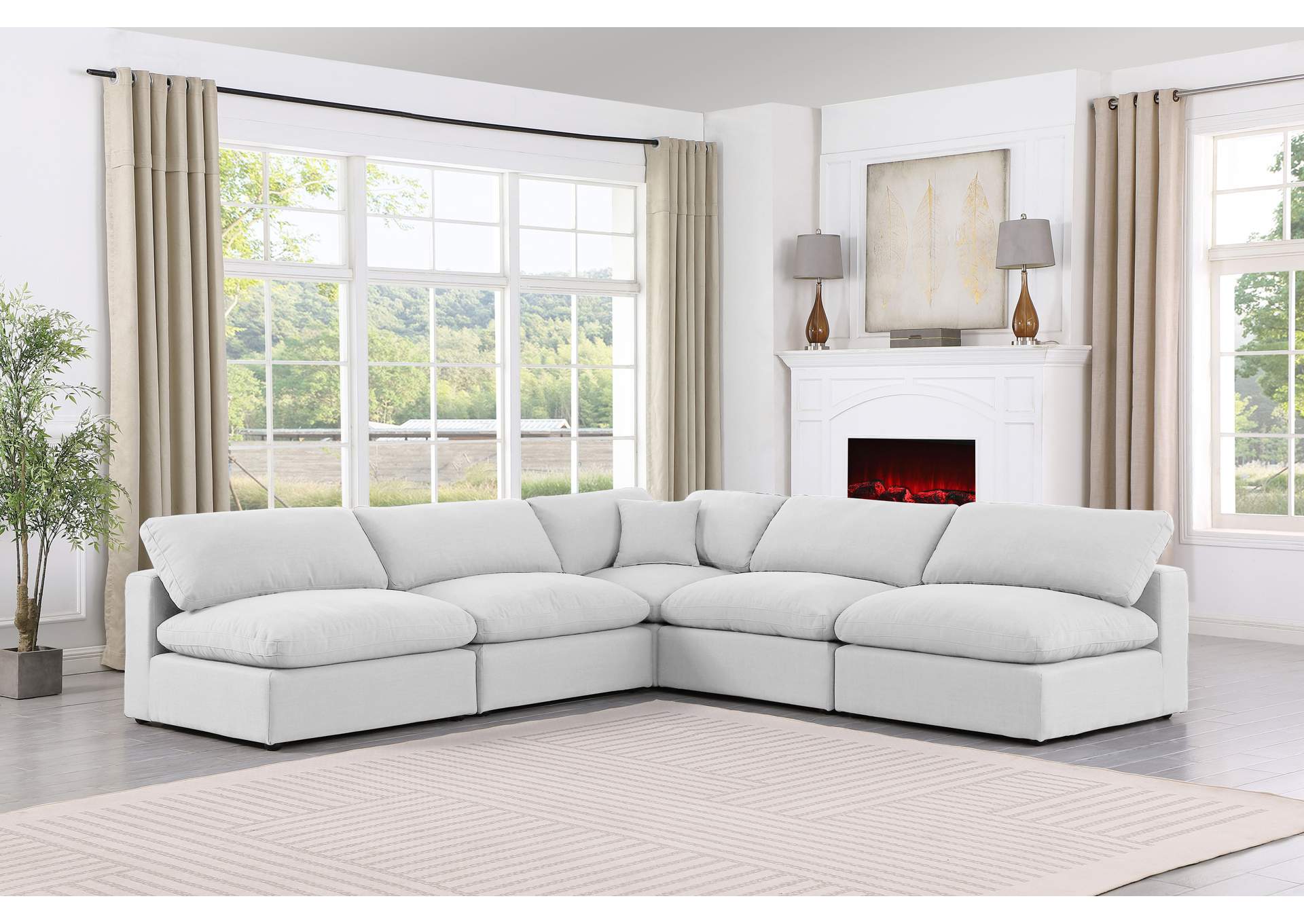 Comfy White Linen Textured Fabric Modular Sectional,Meridian Furniture