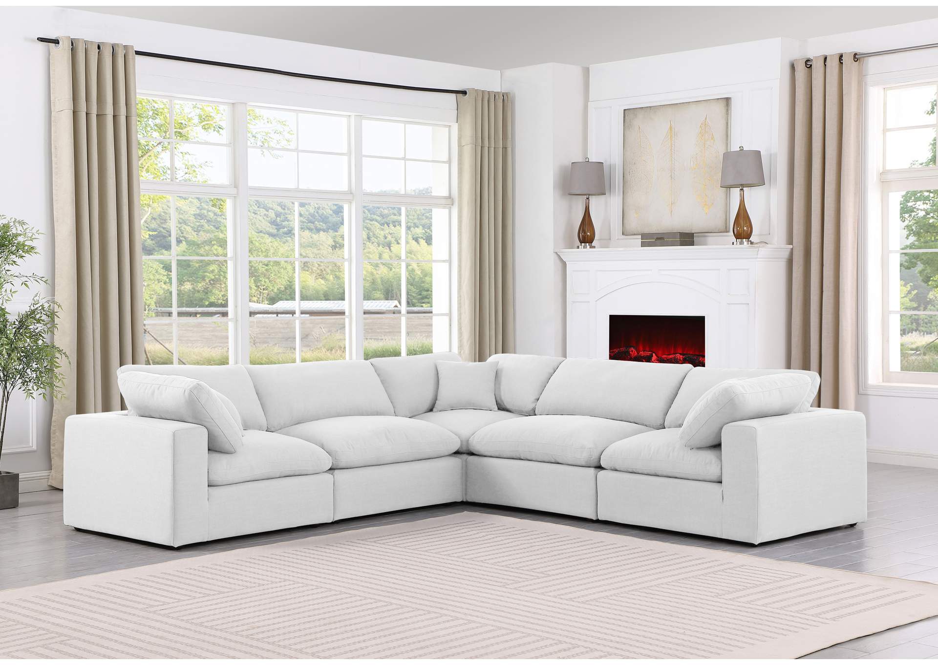 Comfy White Linen Textured Fabric Modular Sectional,Meridian Furniture