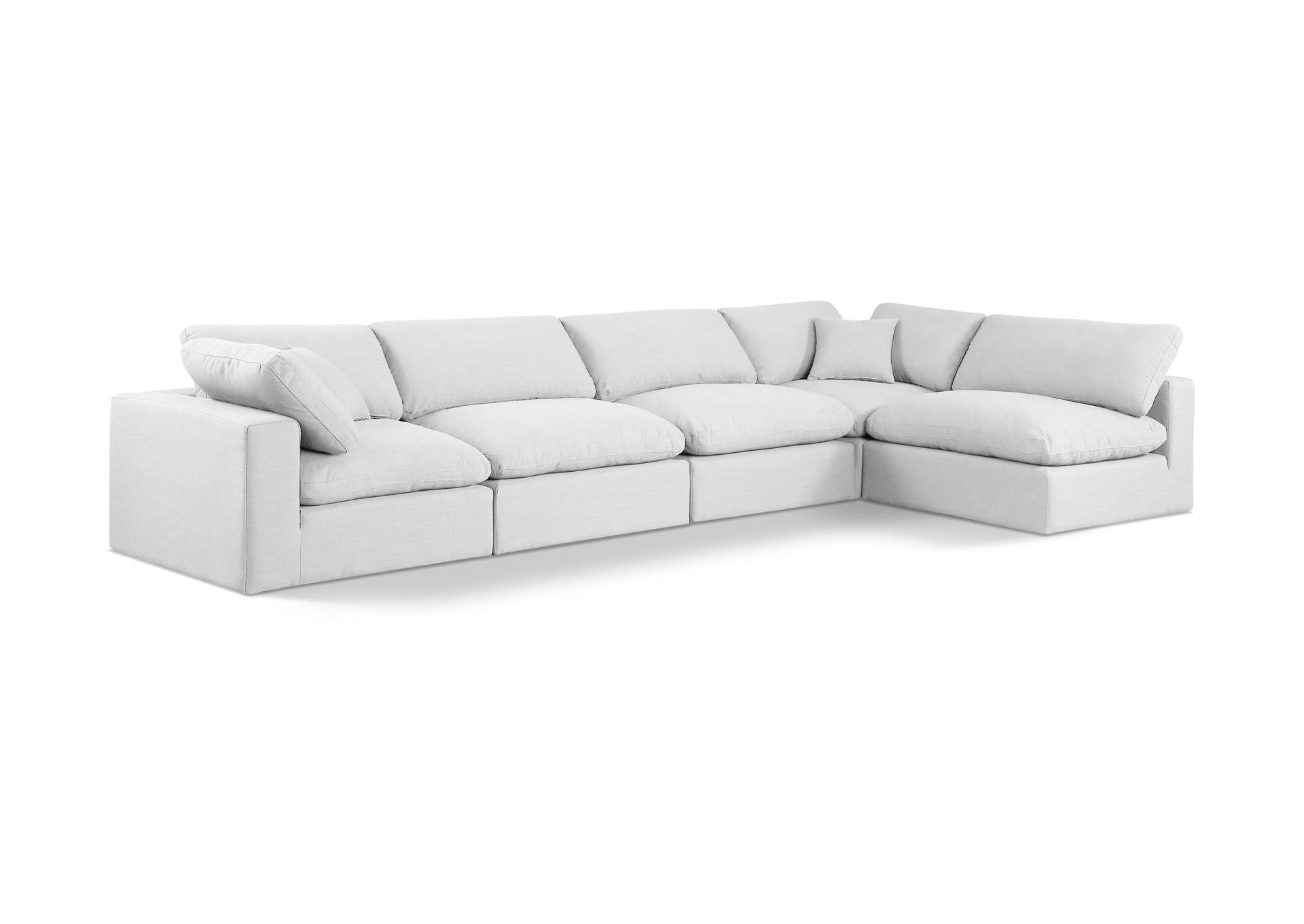Comfy White Linen Textured Fabric Modular Sectional,Meridian Furniture