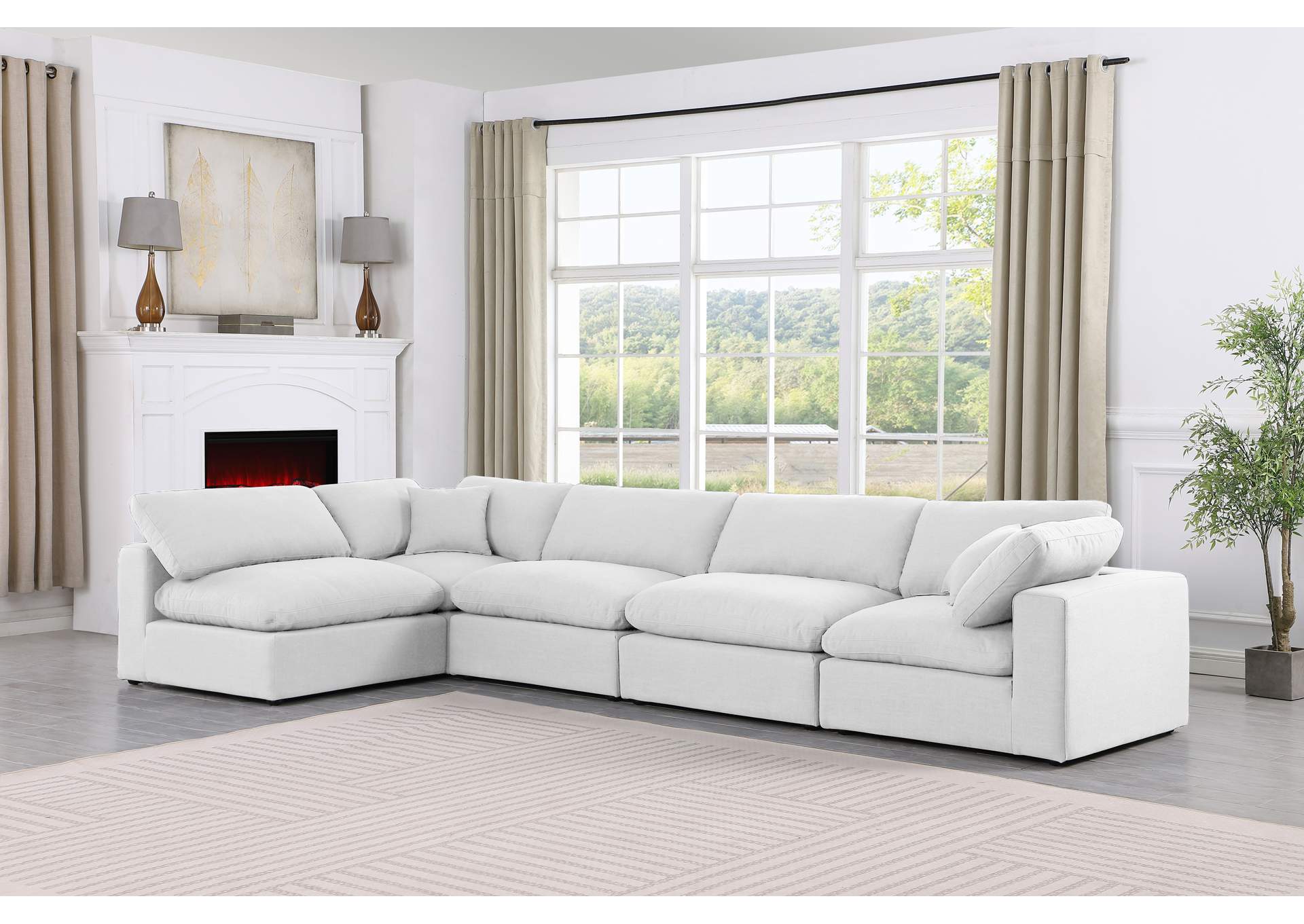 Comfy White Linen Textured Fabric Modular Sectional,Meridian Furniture