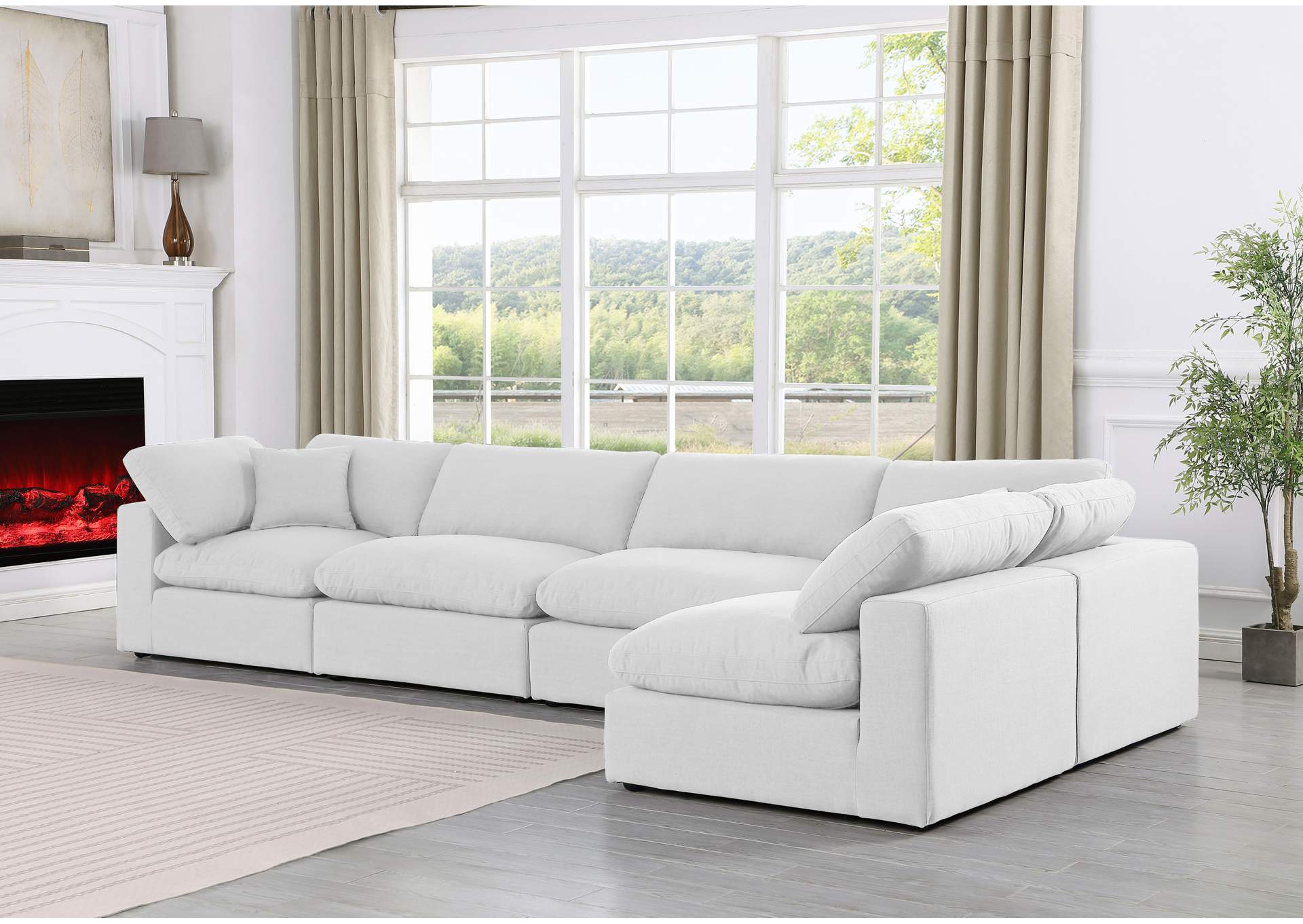 Comfy White Linen Textured Fabric Modular Sectional,Meridian Furniture
