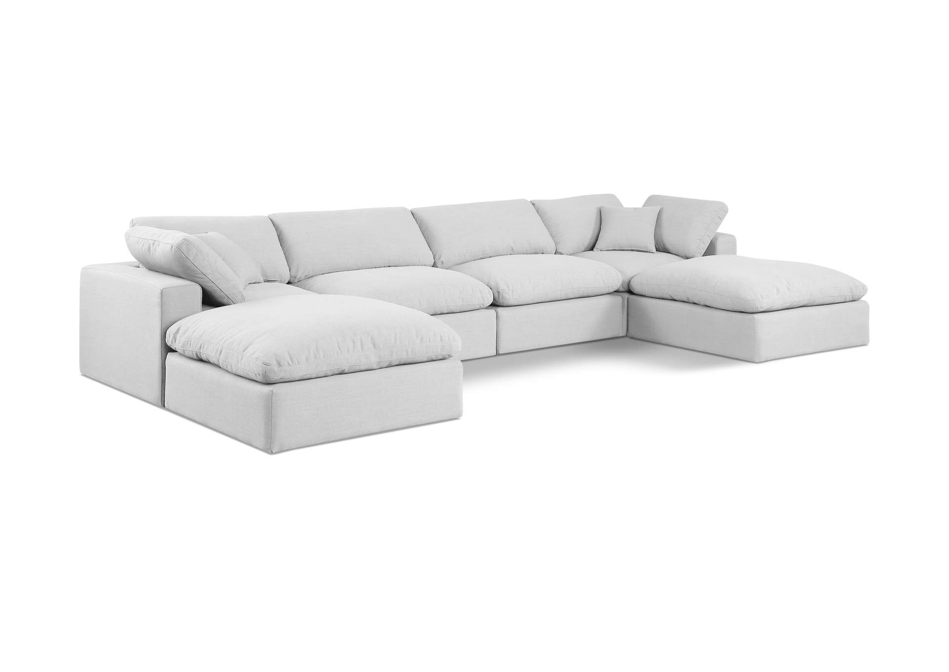 Comfy White Linen Textured Fabric Modular Sectional,Meridian Furniture