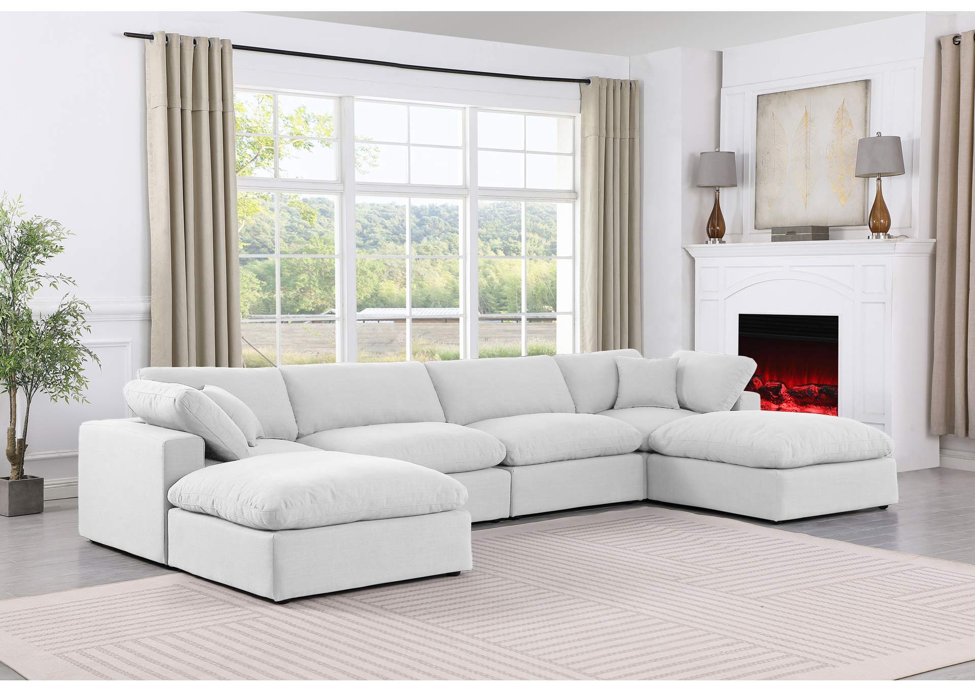Comfy White Linen Textured Fabric Modular Sectional,Meridian Furniture