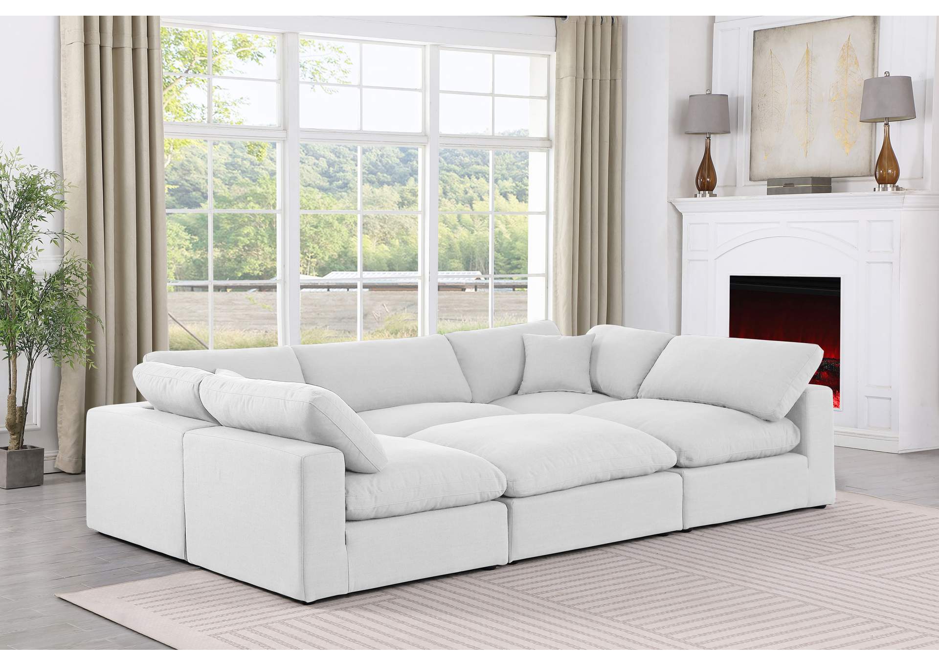 Comfy White Linen Textured Fabric Modular Sectional,Meridian Furniture