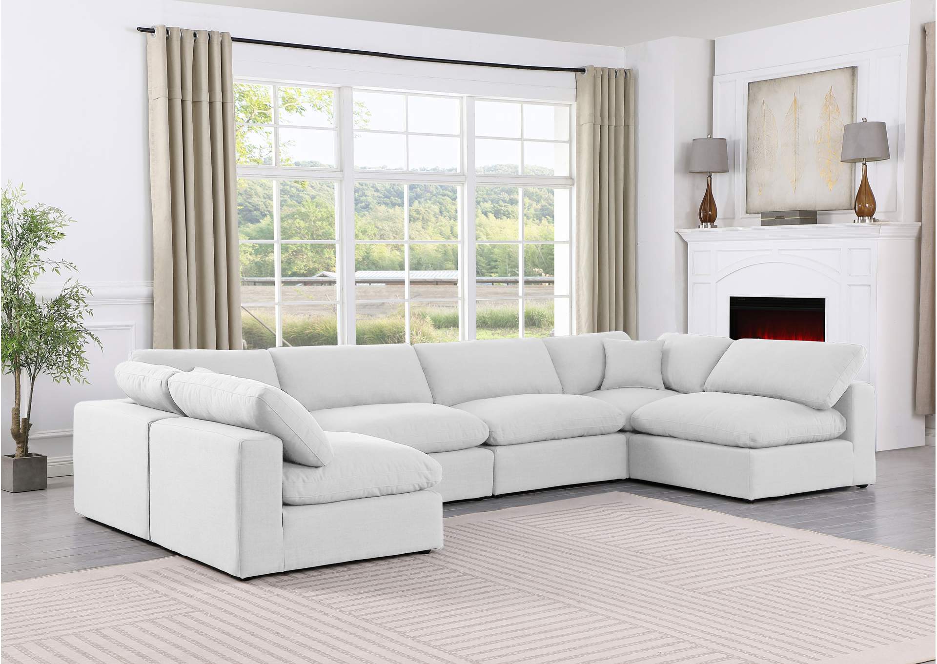Comfy White Linen Textured Fabric Modular Sectional,Meridian Furniture
