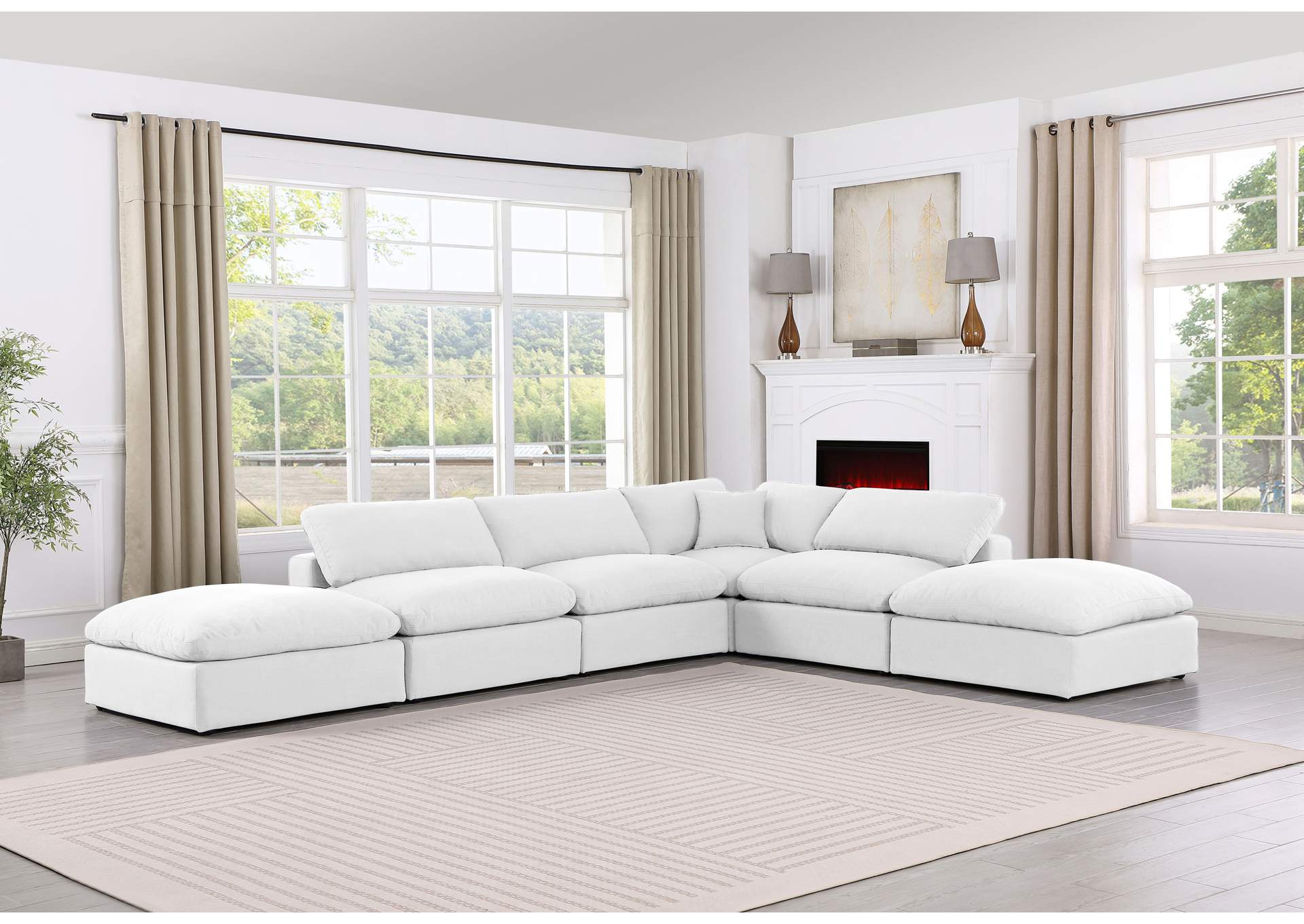 Comfy White Linen Textured Fabric Modular Sectional,Meridian Furniture