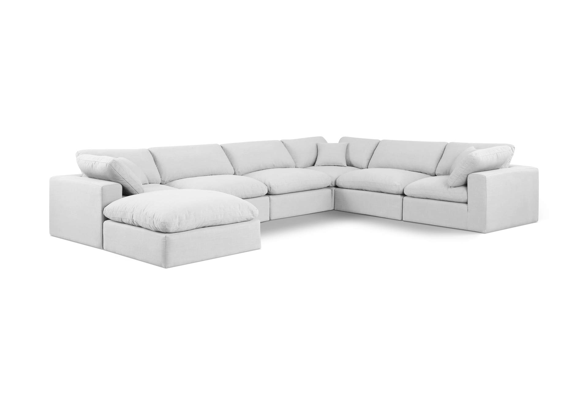 Comfy White Linen Textured Fabric Modular Sectional,Meridian Furniture
