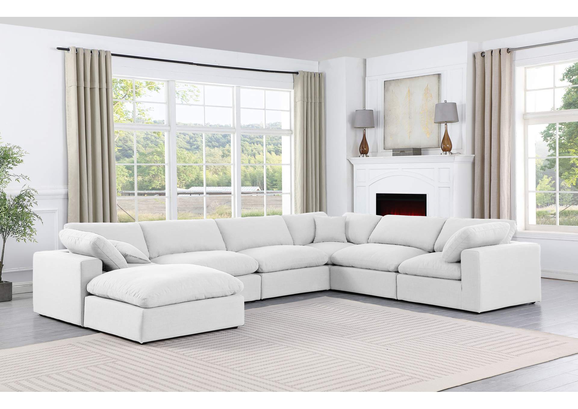 Comfy White Linen Textured Fabric Modular Sectional,Meridian Furniture