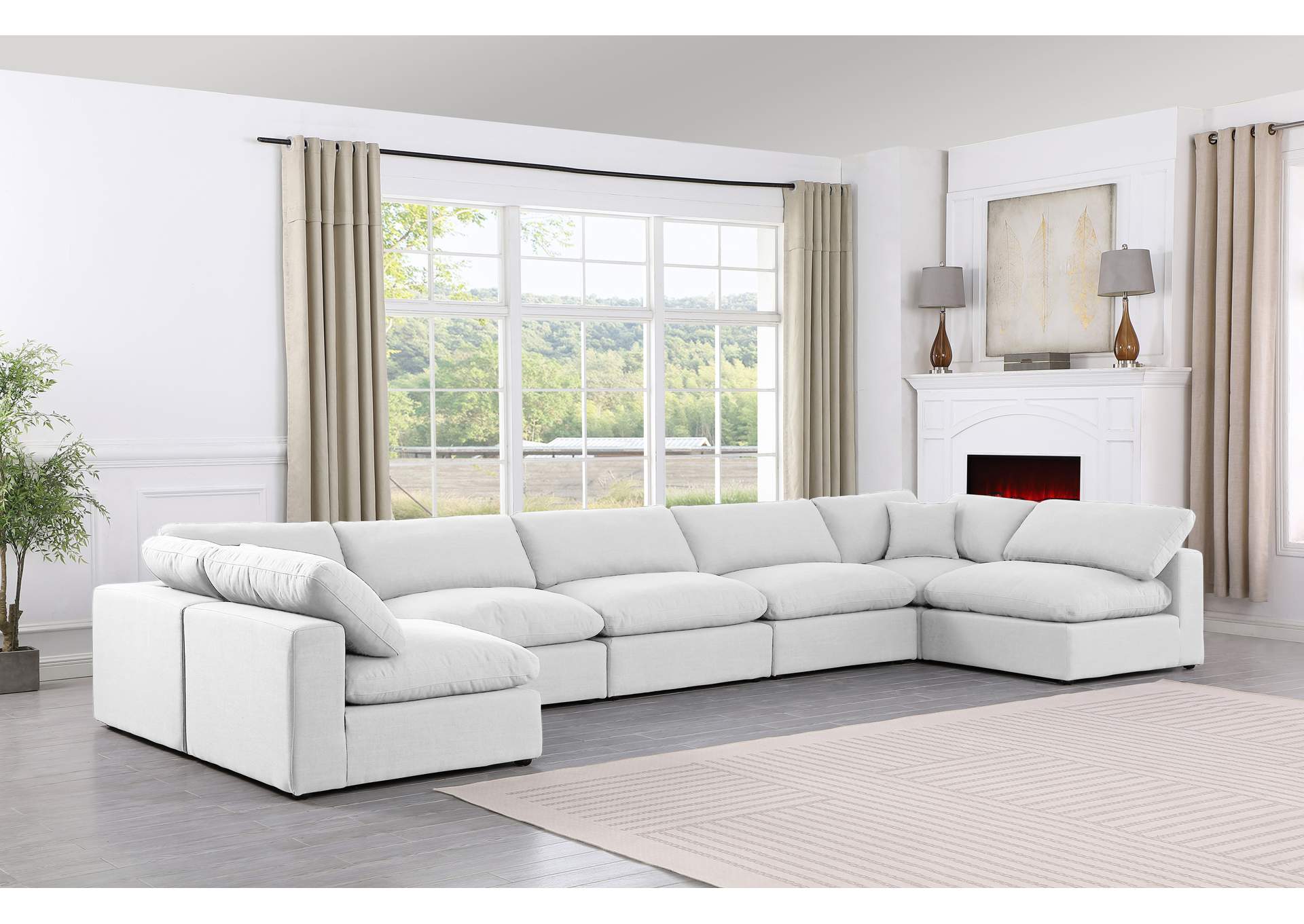 Comfy White Linen Textured Fabric Modular Sectional,Meridian Furniture