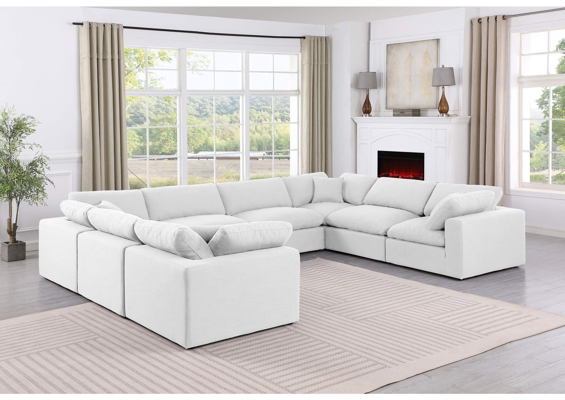 Comfy White Linen Textured Fabric Modular Sectional,Meridian Furniture