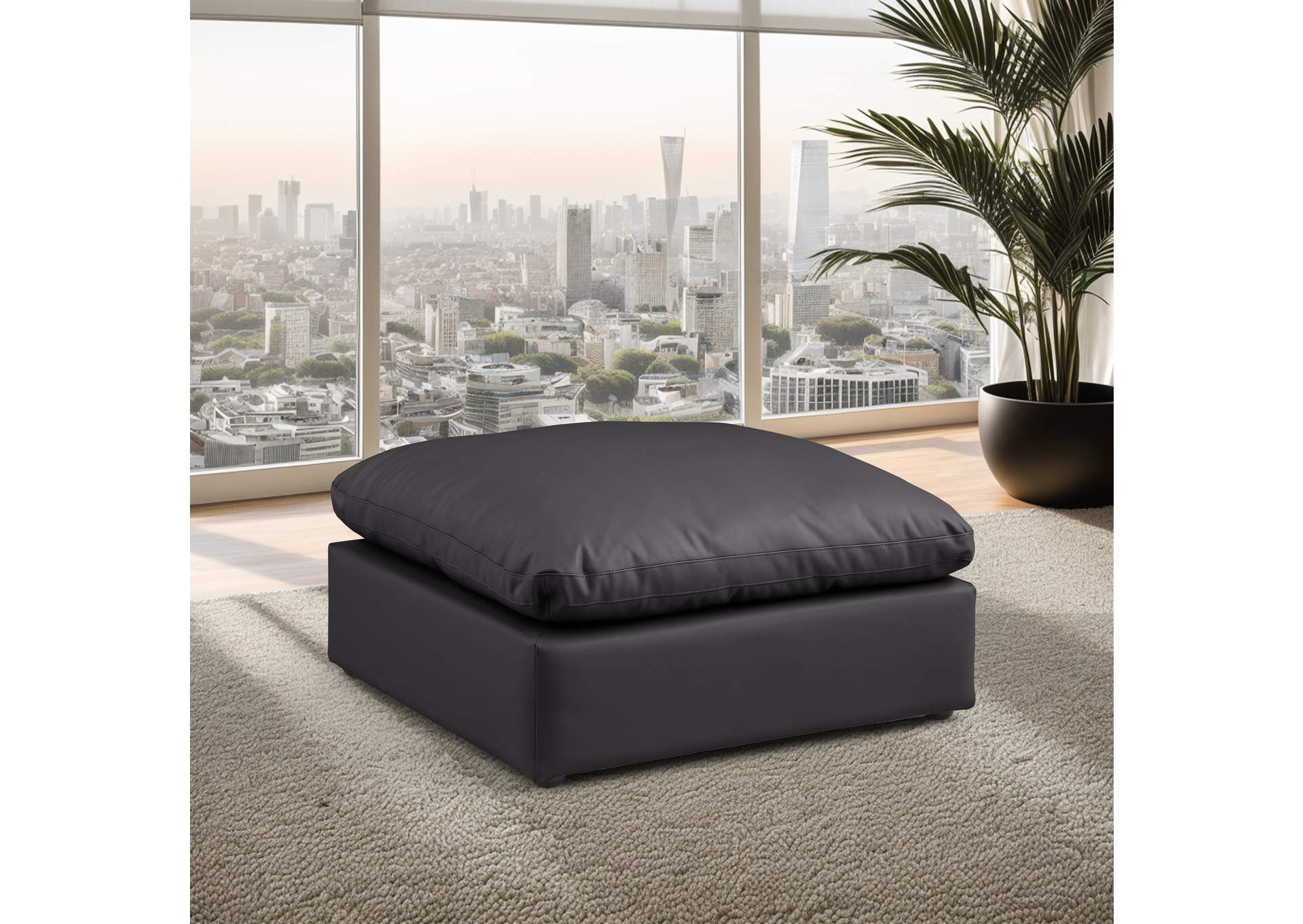 Comfy Black Faux Leather Modular Ottoman,Meridian Furniture