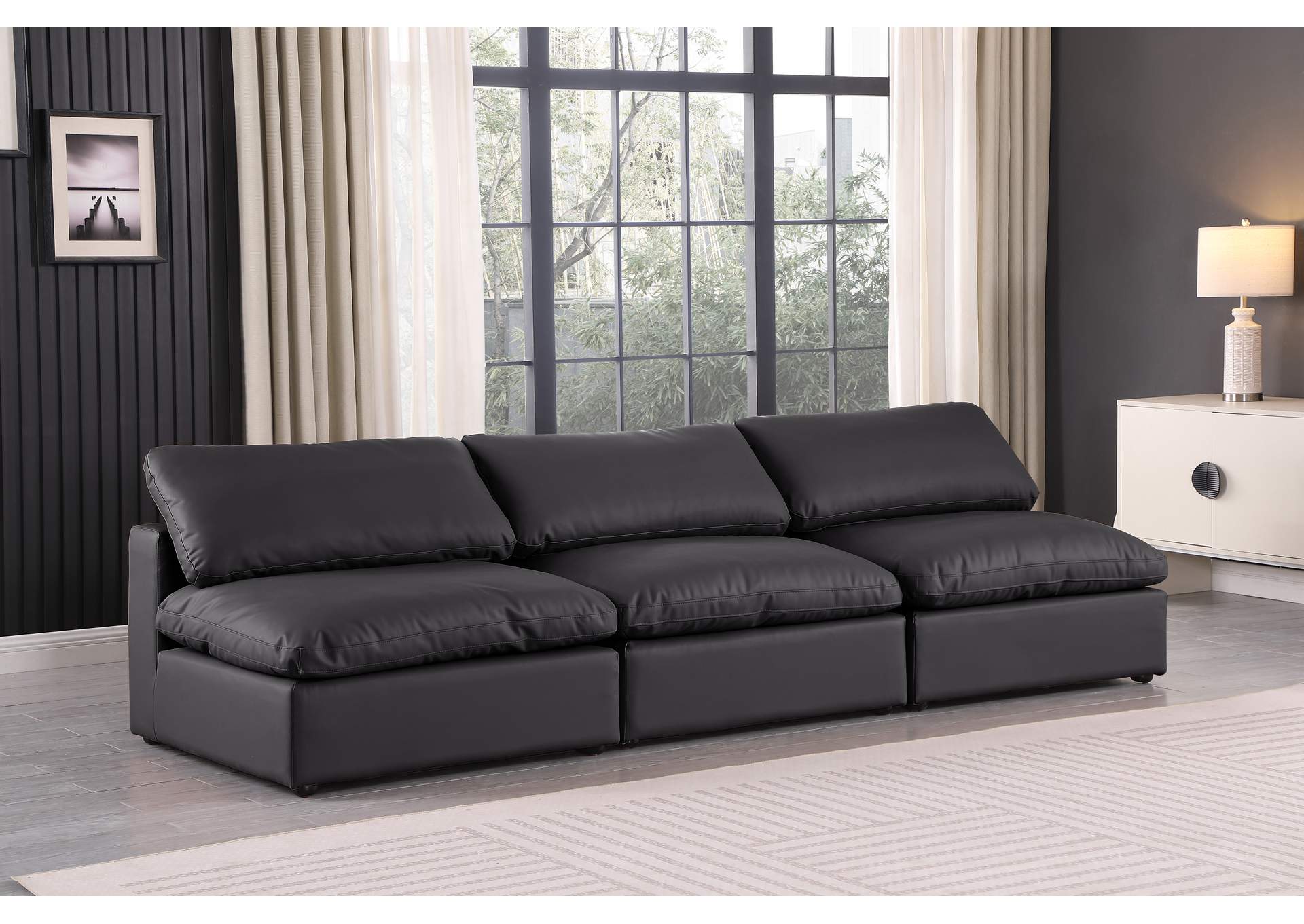 Comfy Black Faux Leather Modular Sofa,Meridian Furniture