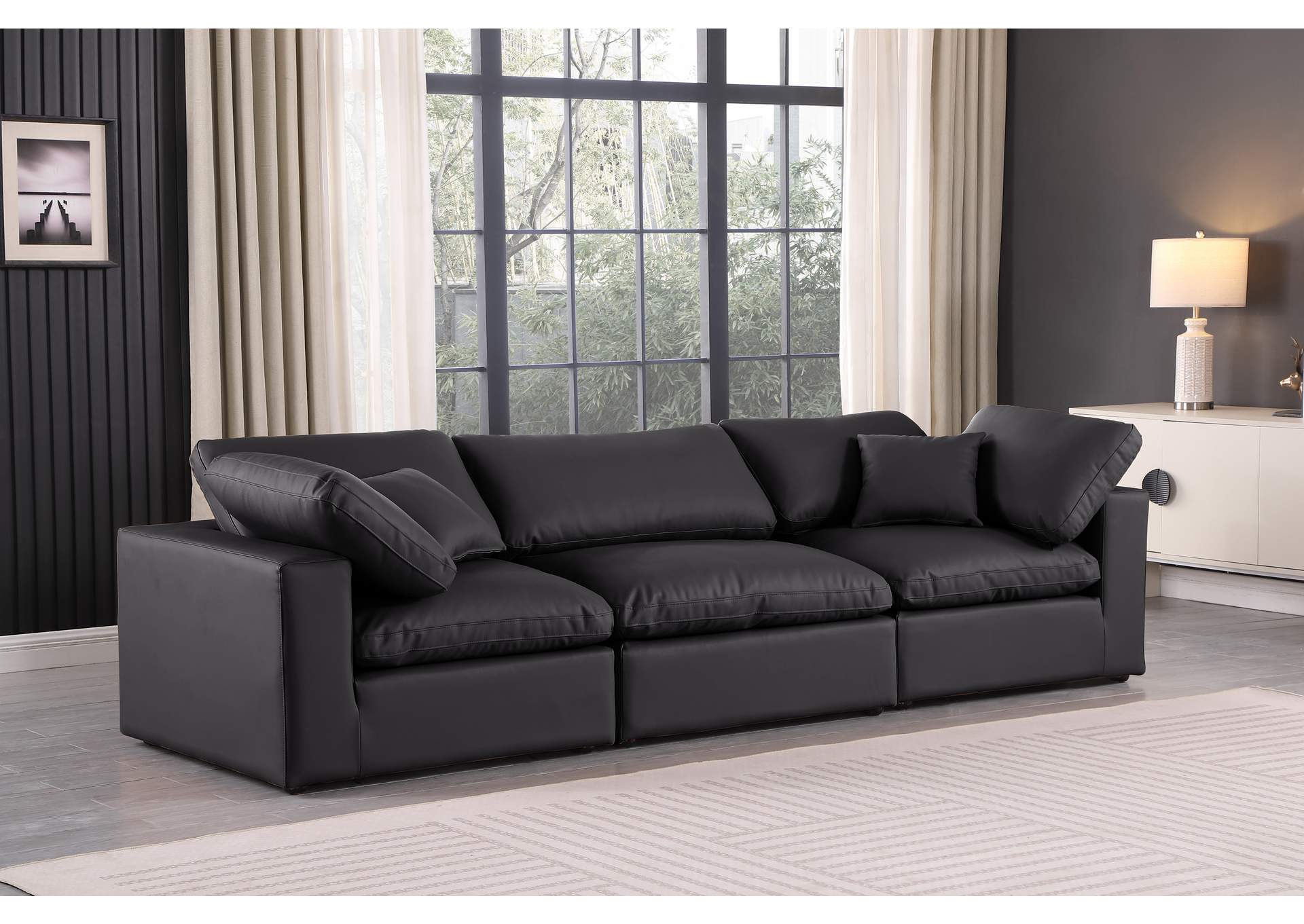 Comfy Black Faux Leather Modular Sofa,Meridian Furniture