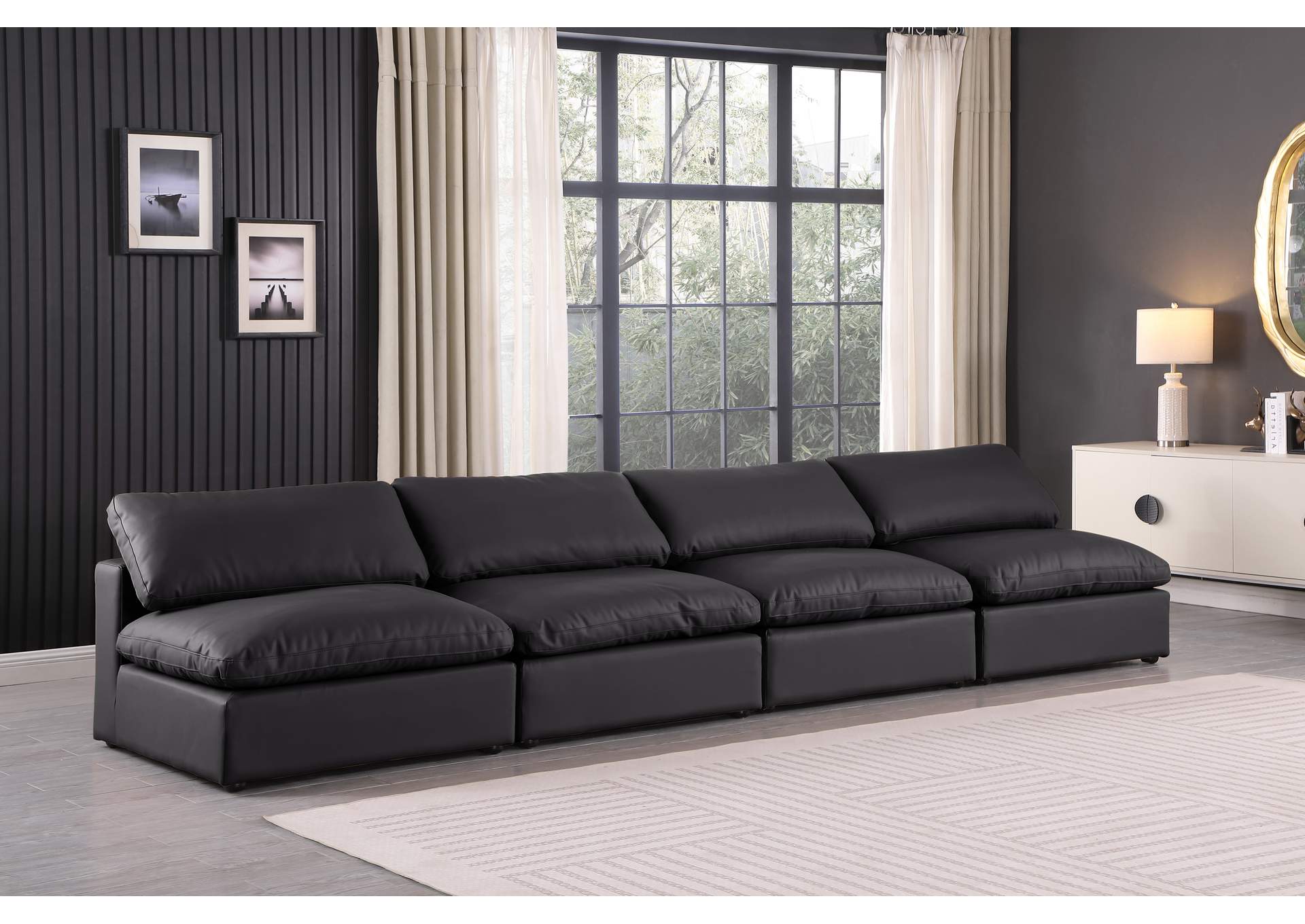 Comfy Black Faux Leather Modular Sofa,Meridian Furniture