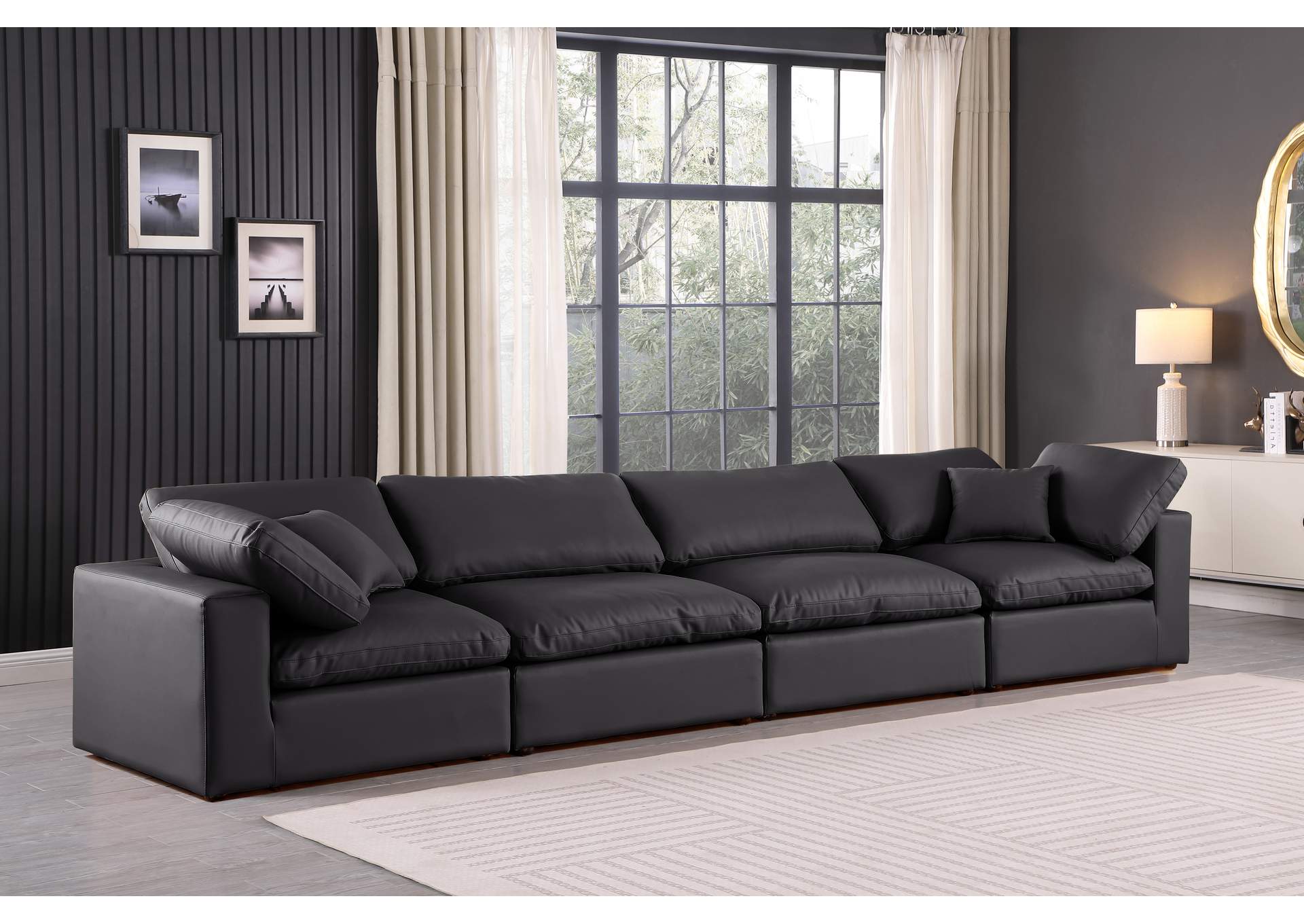 Comfy Black Faux Leather Modular Sofa,Meridian Furniture
