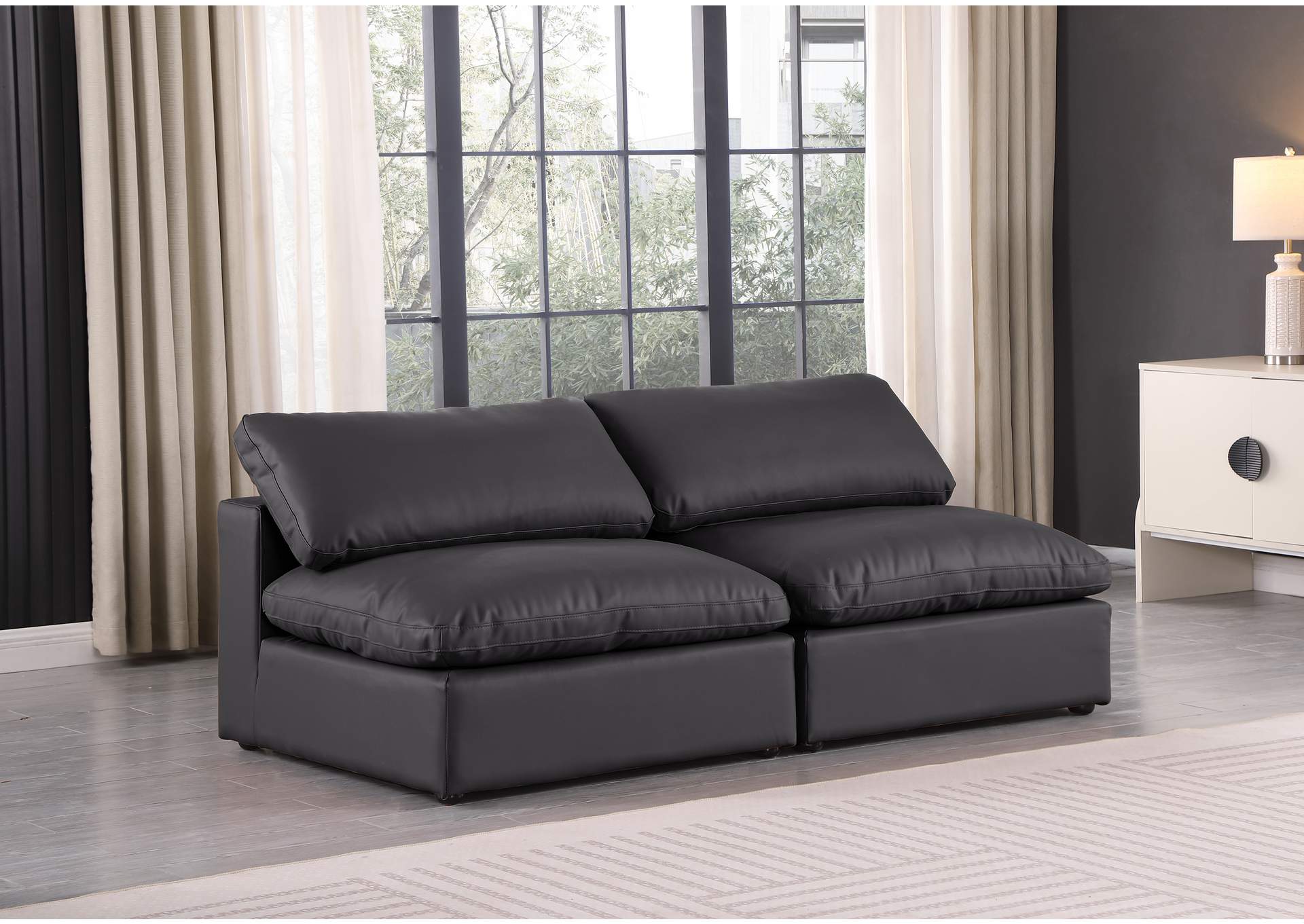 Comfy Black Faux Leather Modular Sofa,Meridian Furniture