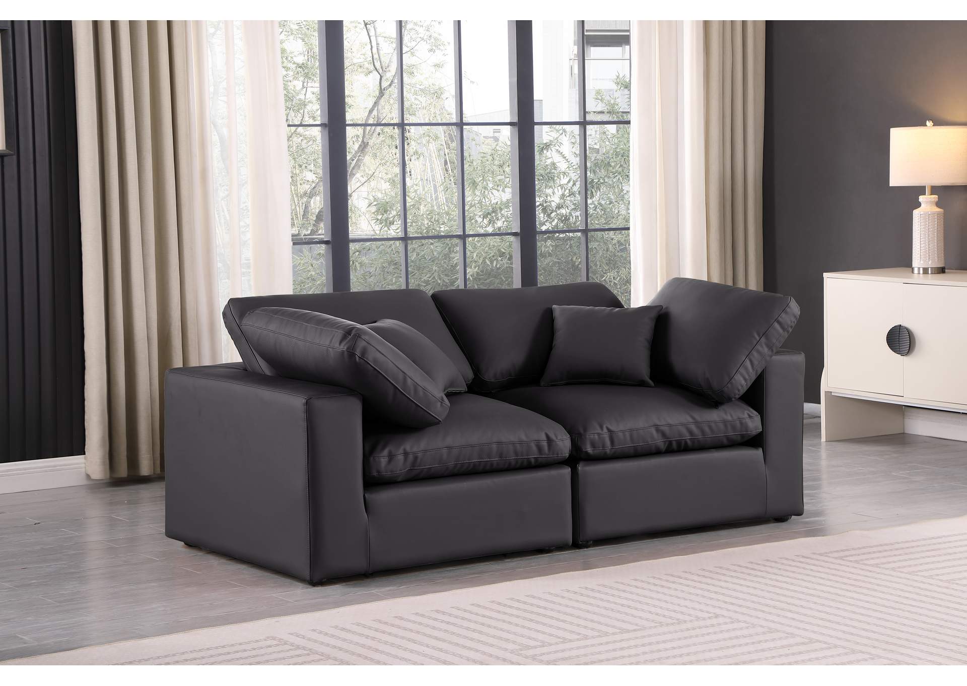Comfy Black Faux Leather Modular Sofa,Meridian Furniture