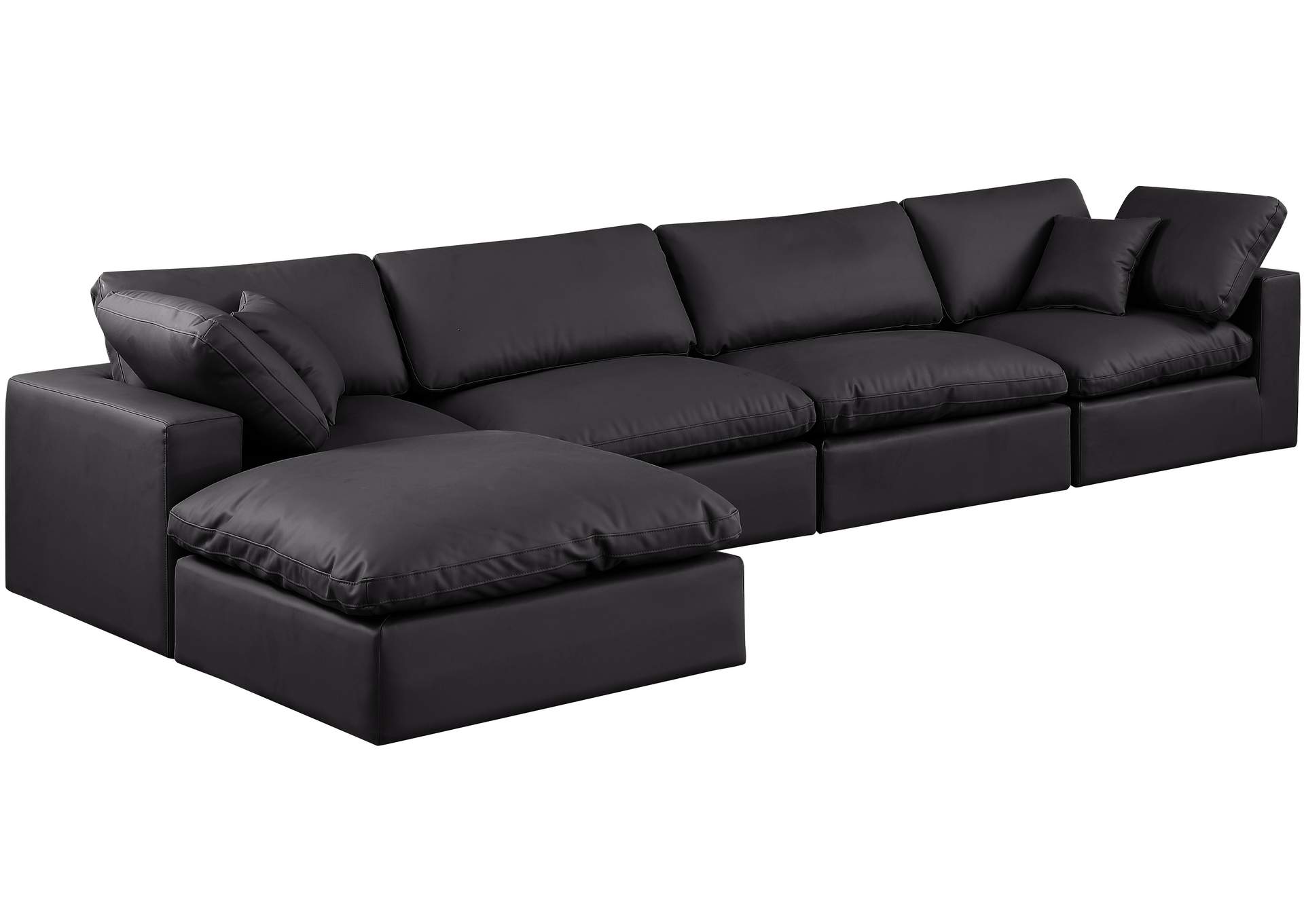 Comfy Black Faux Leather Modular Sectional,Meridian Furniture