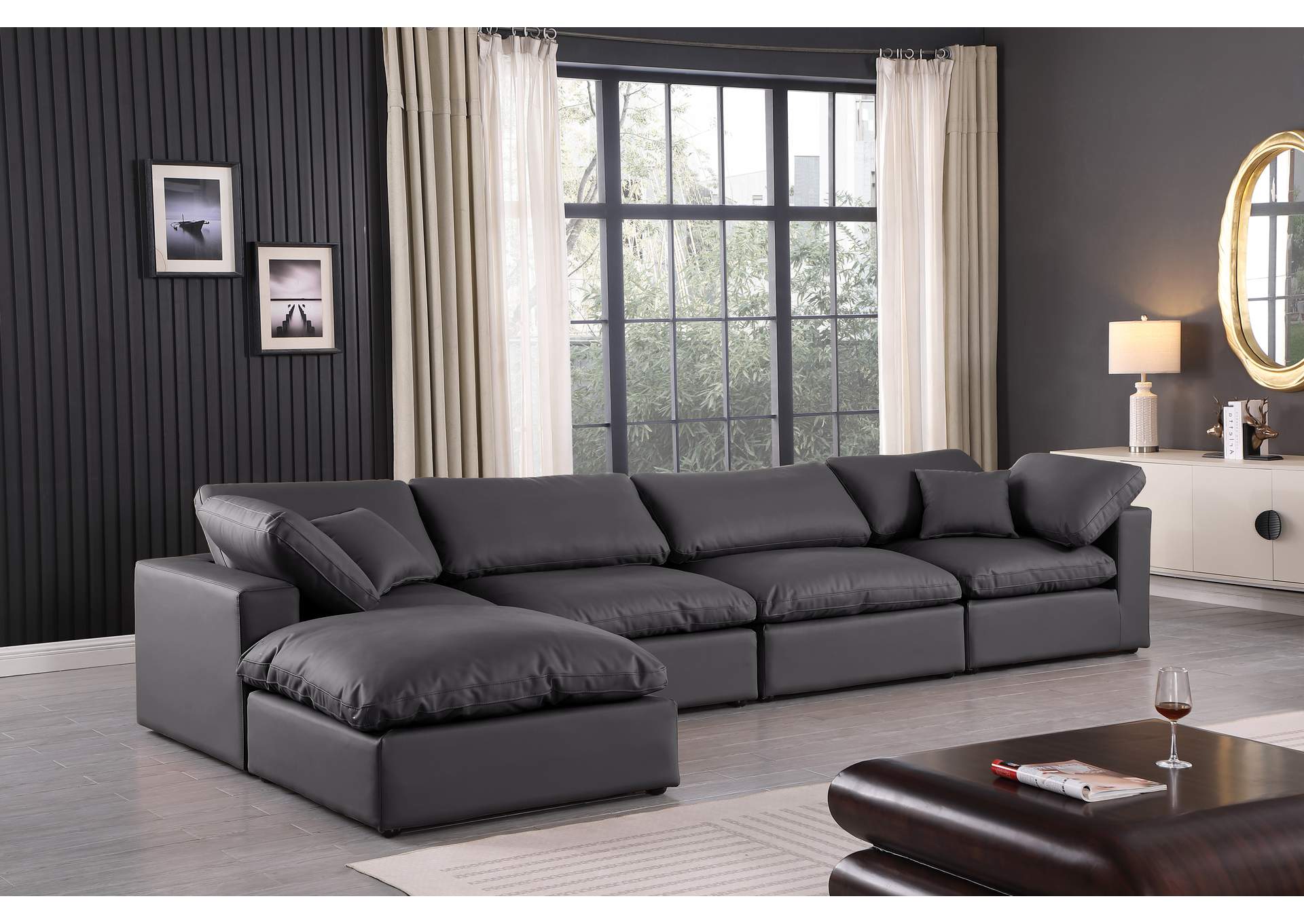 Comfy Black Faux Leather Modular Sectional,Meridian Furniture