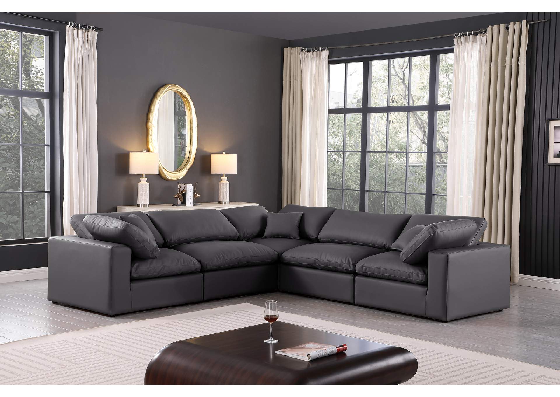 Comfy Black Faux Leather Modular Sectional,Meridian Furniture