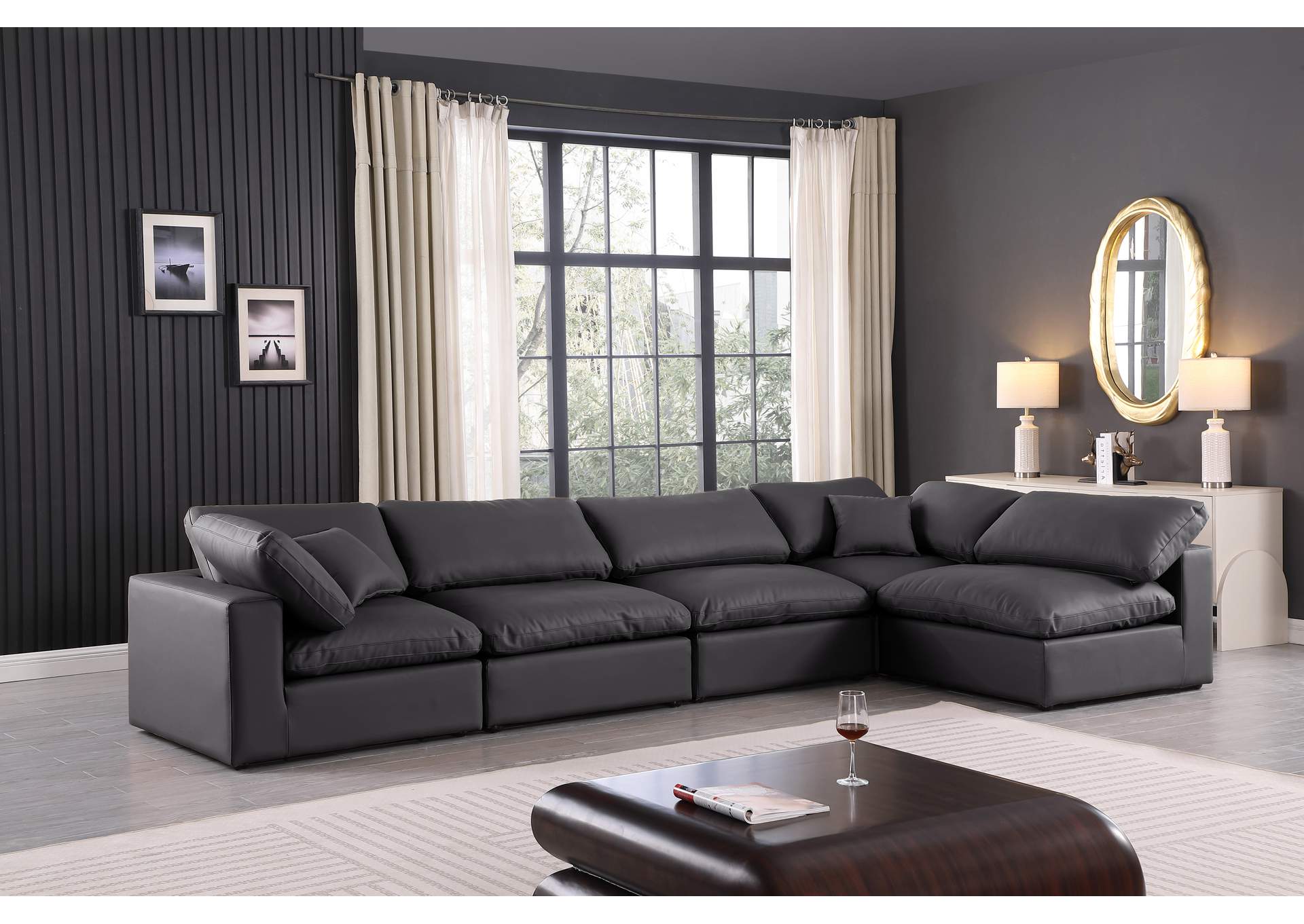 Comfy Black Faux Leather Modular Sectional,Meridian Furniture