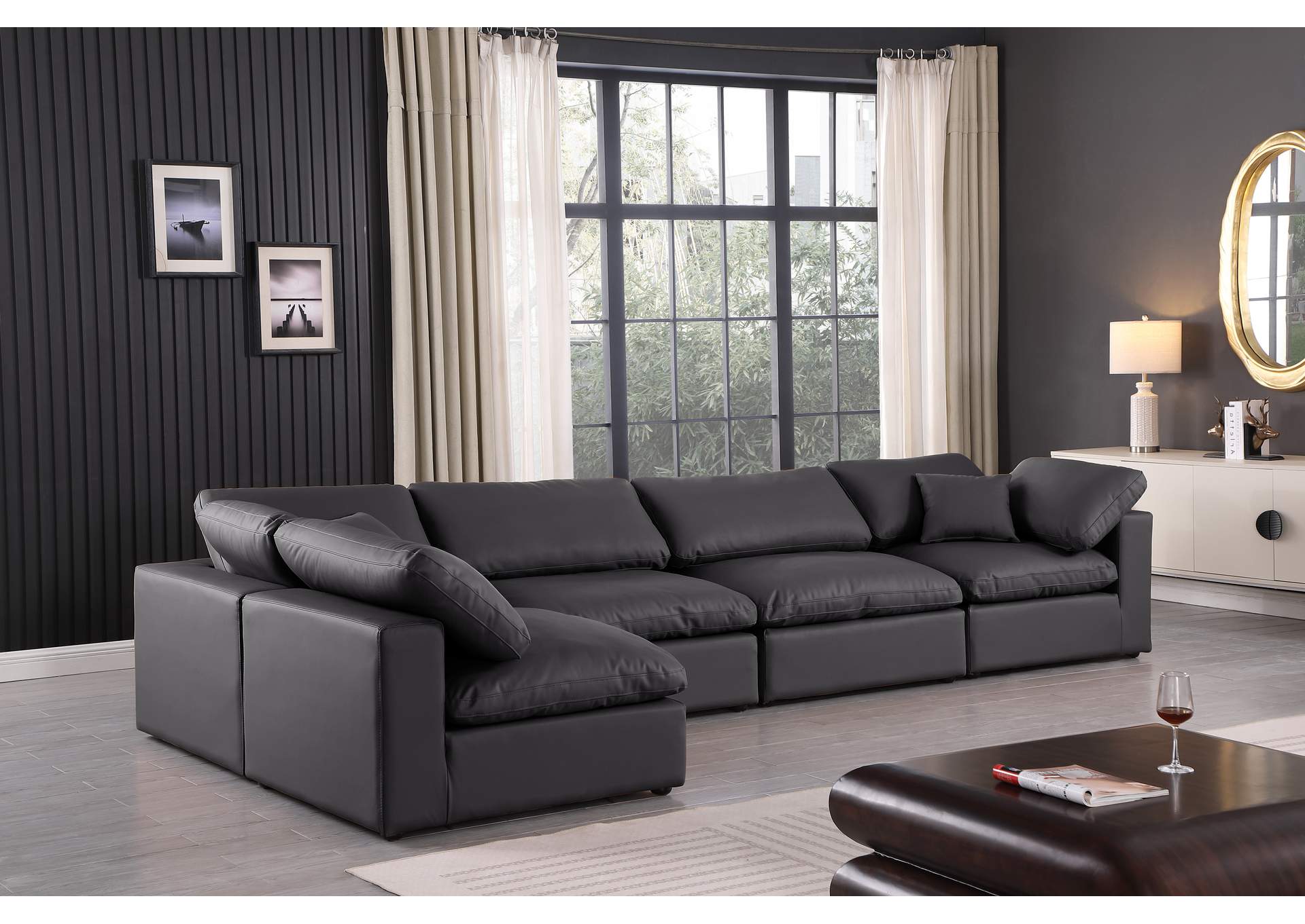 Comfy Black Faux Leather Modular Sectional,Meridian Furniture