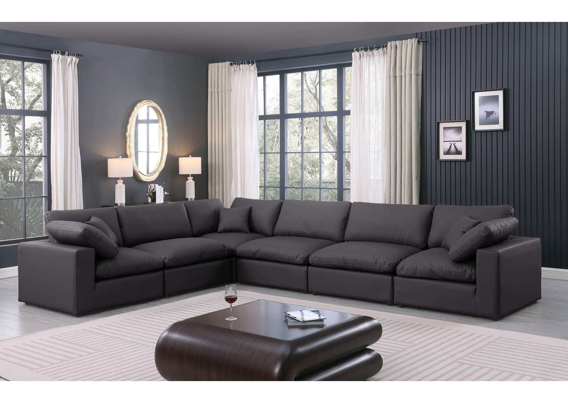 Comfy Black Faux Leather Modular Sectional,Meridian Furniture