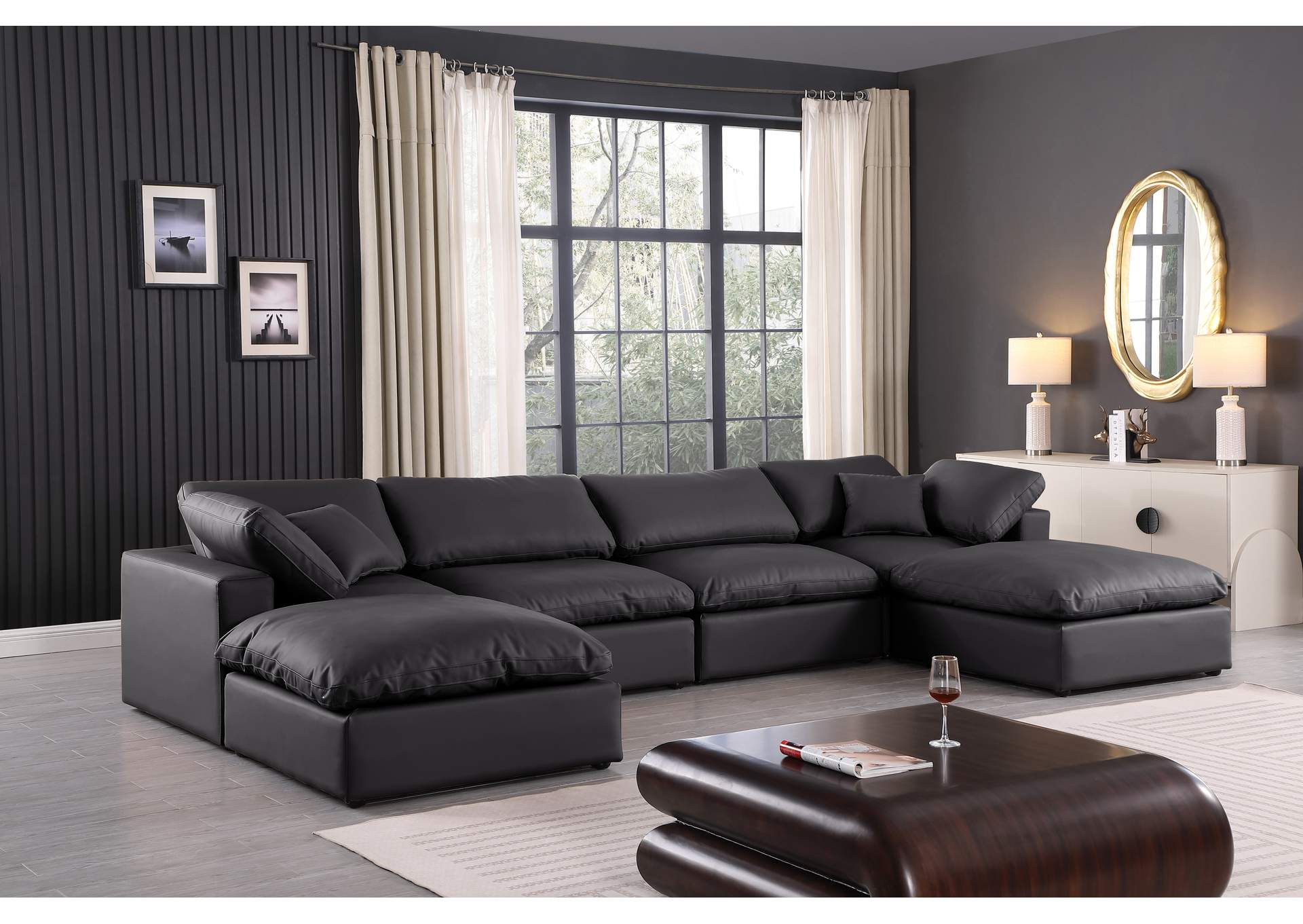 Comfy Black Faux Leather Modular Sectional,Meridian Furniture
