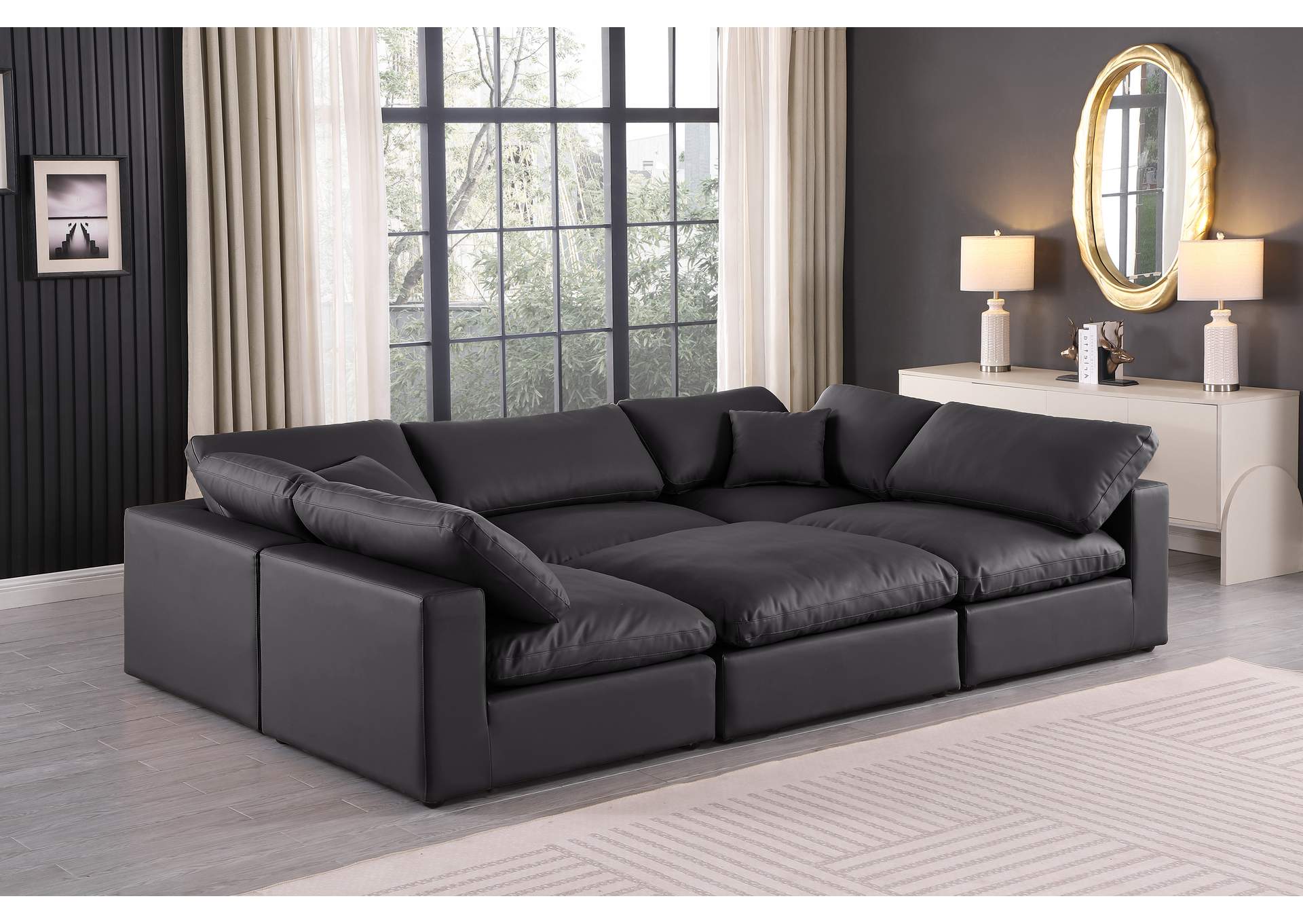 Comfy Black Faux Leather Modular Sectional,Meridian Furniture