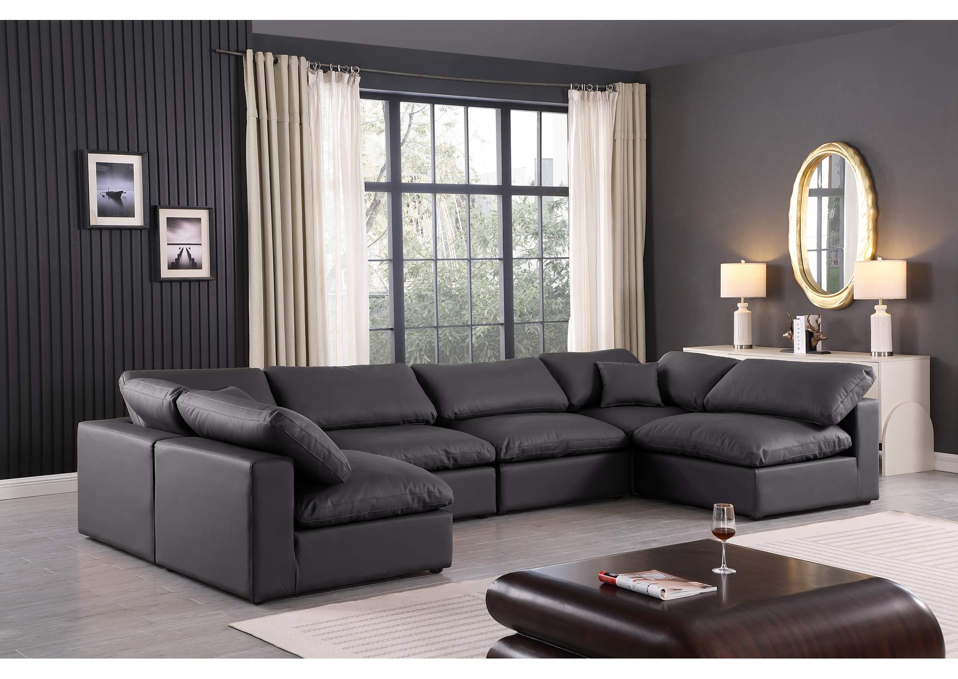 Comfy Black Faux Leather Modular Sectional,Meridian Furniture
